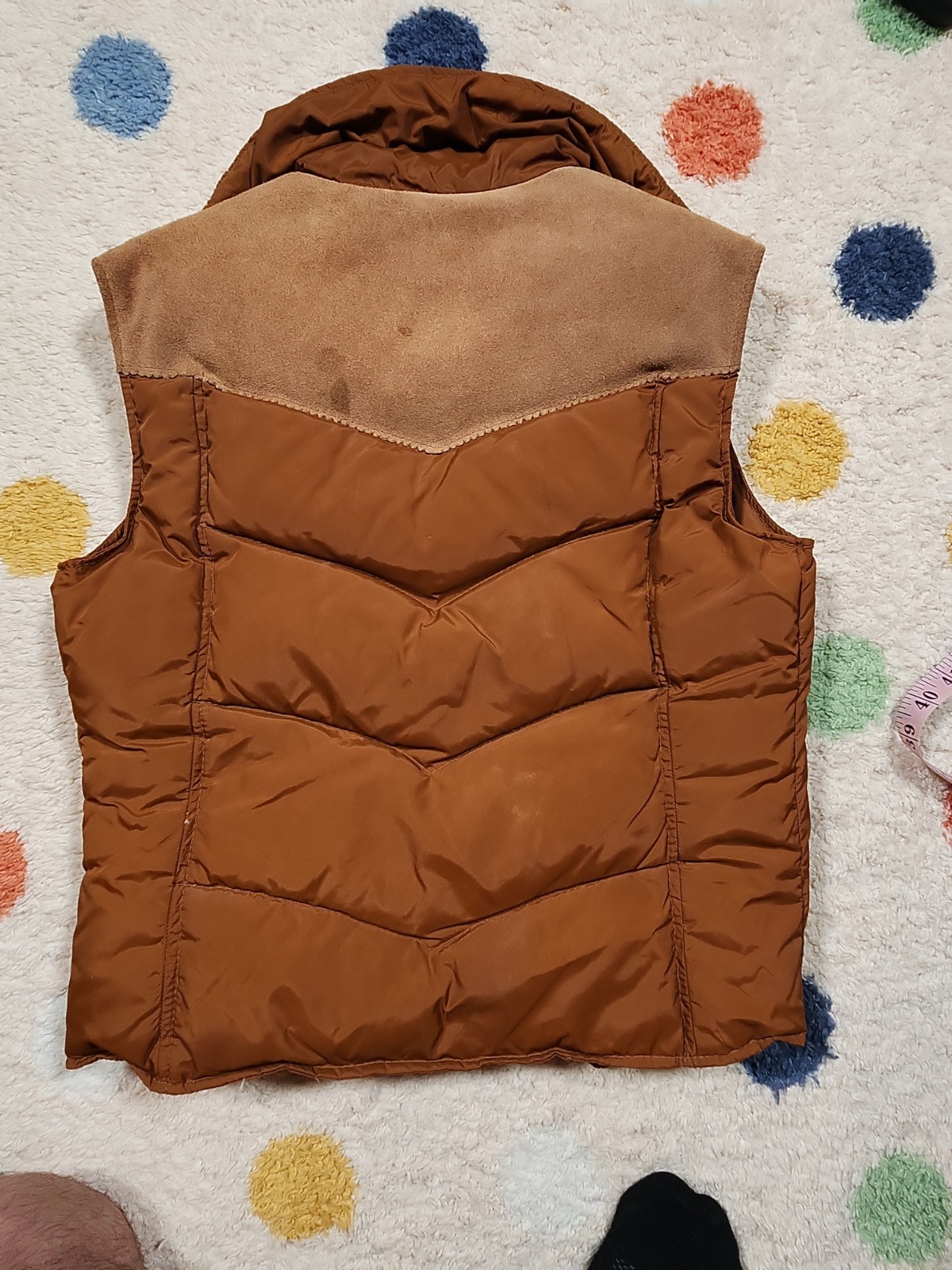 VINTAGE MS PIONEER 70’s Down Puffer Vest Small Women Nylon/Leather Brown Western