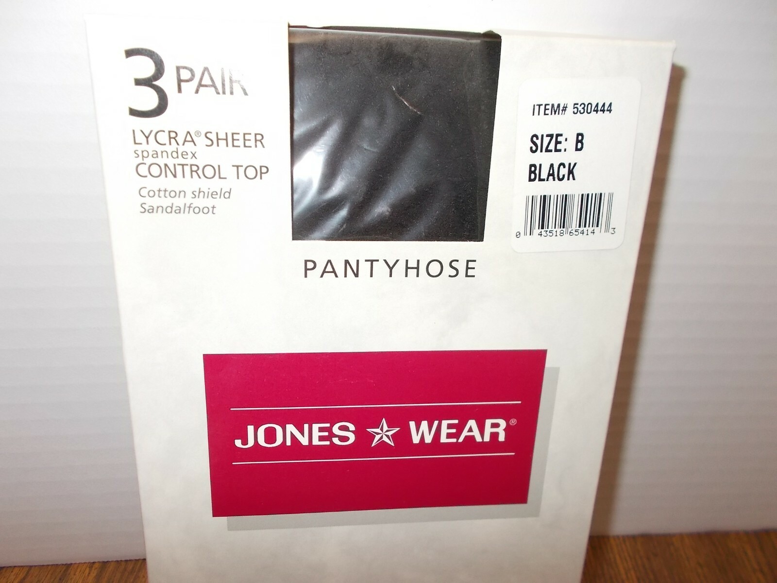 Jones Wear Pantyhose 3 Pair Control Top Lycra Sheer BLACK Size B NEW SEALED