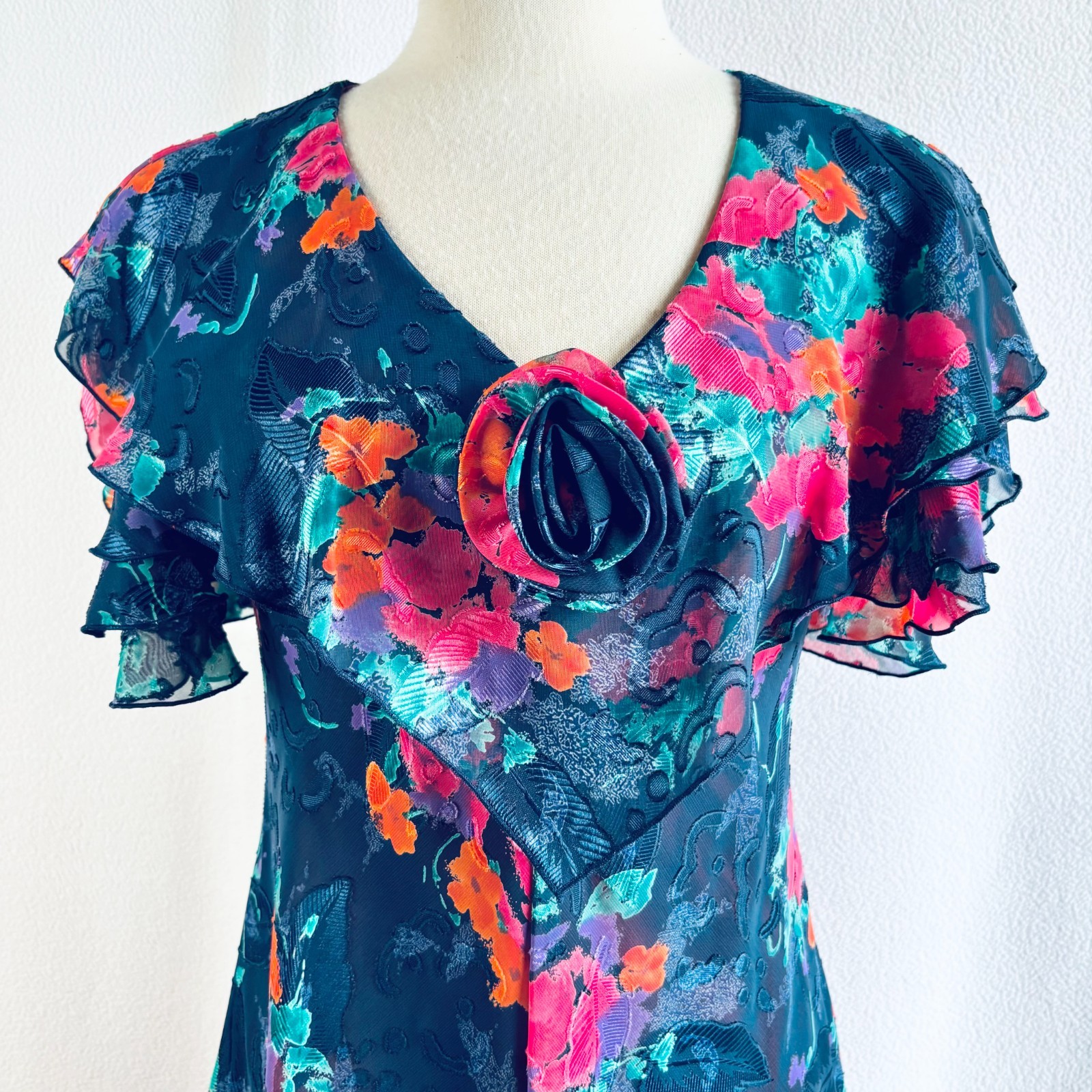 Vintage 1980s 1990s Does 1930s Blue Floral Flowing Party Dress