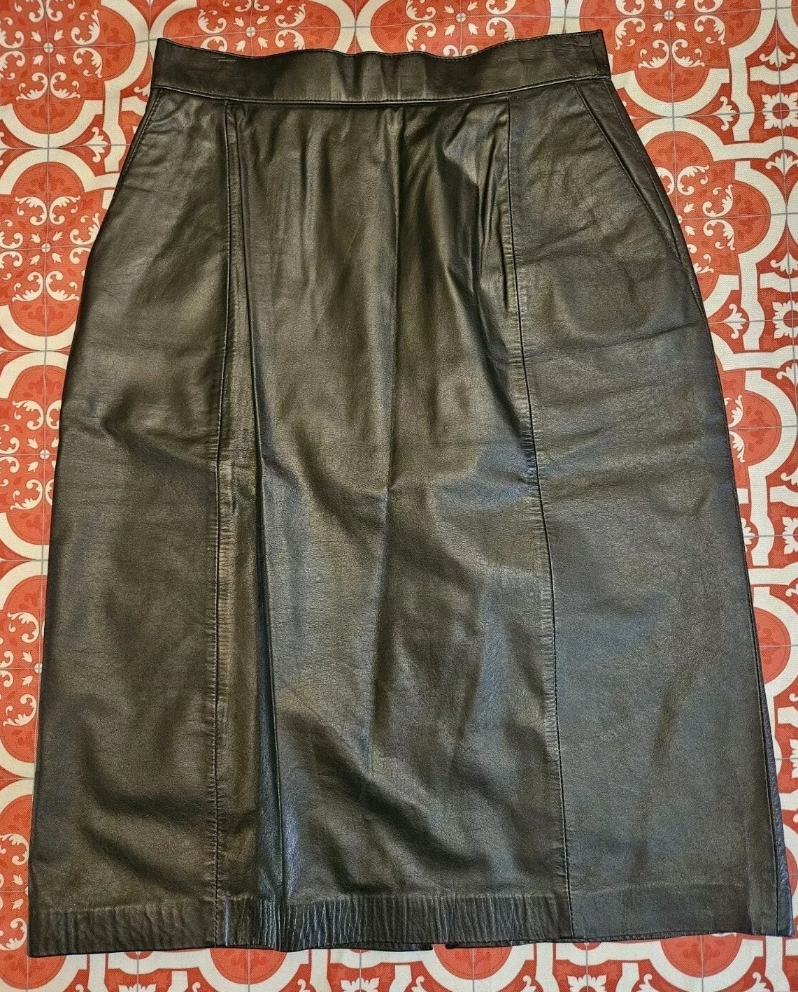 Vintage Wilsons Y2K Black Leather Pencil Slit Skirt (10) Punk Rock Grunge, Biker