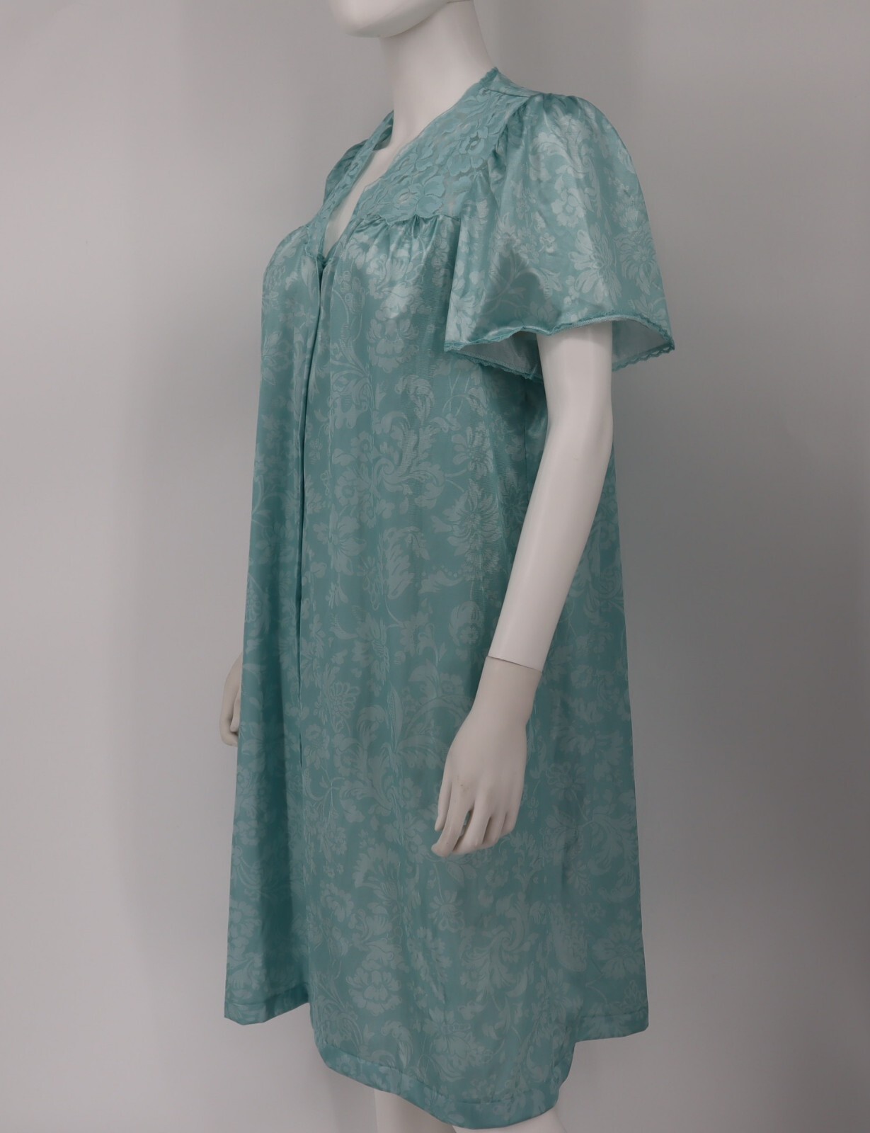 Vintage Vanity Fair Blu Nylon Button Front Robe House Coat Night Gown Medium USA