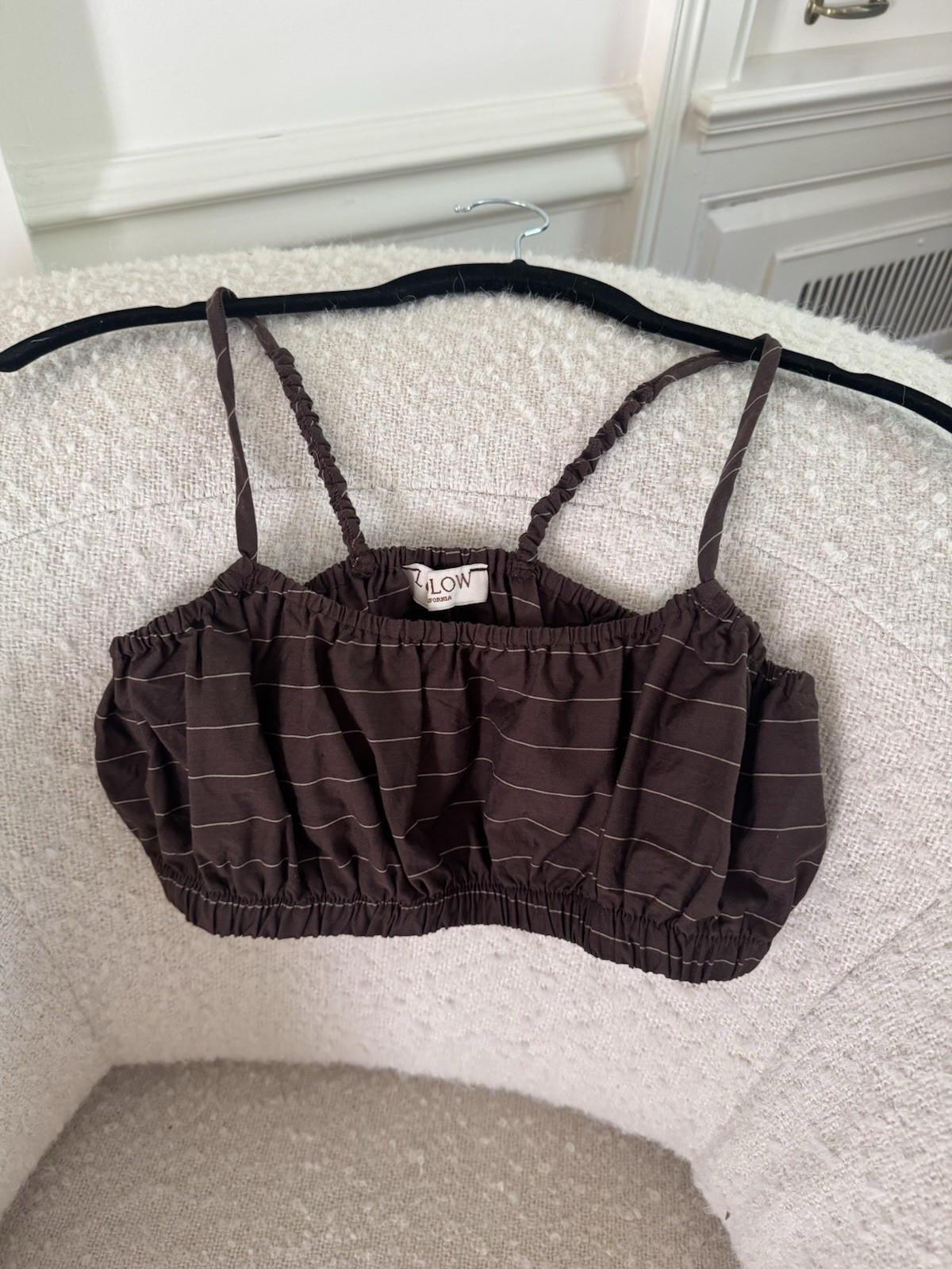 The Ludlow Shop Millie bra top in brown barn stripe XS S deadstock cotton