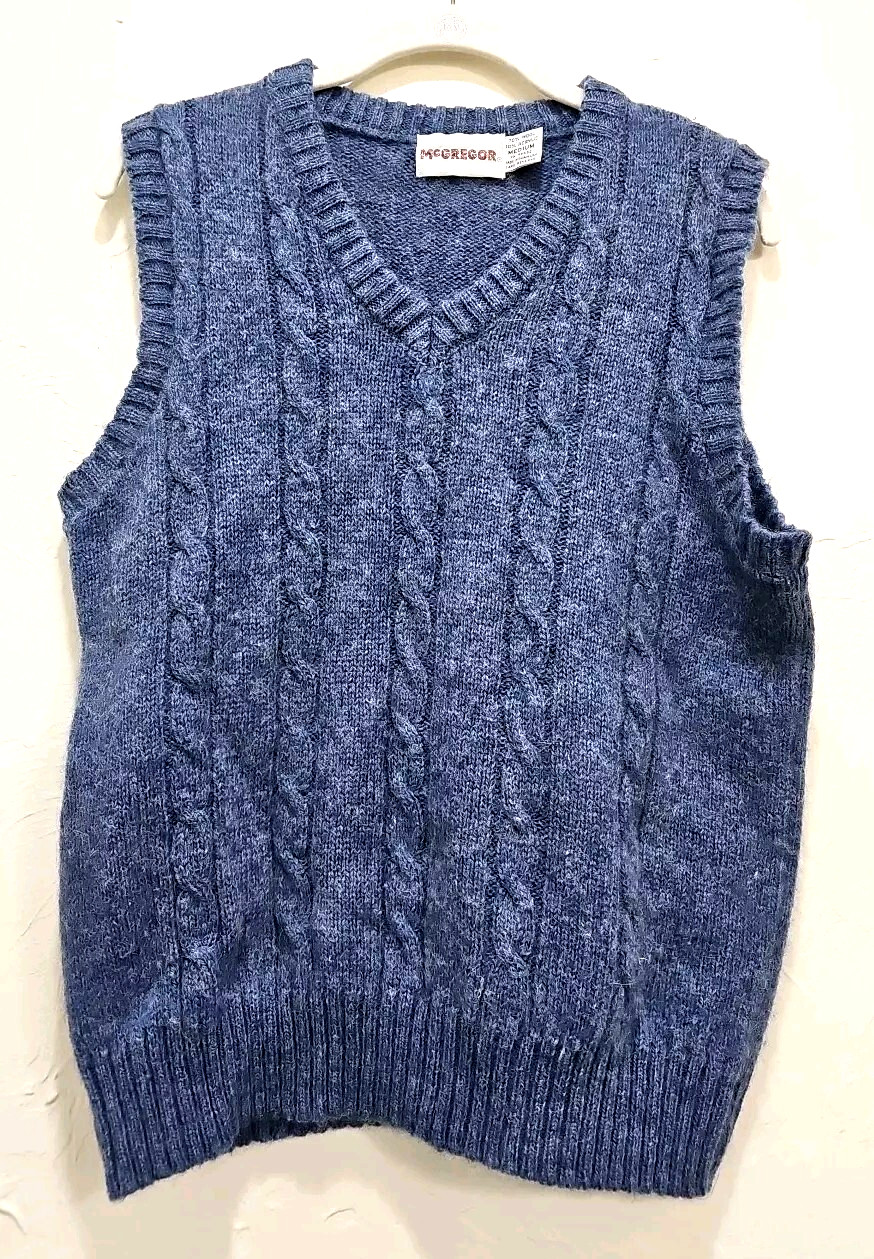 Vintage Mcgregor Sweater Vest Men’s M blue wool blend v neck 70s