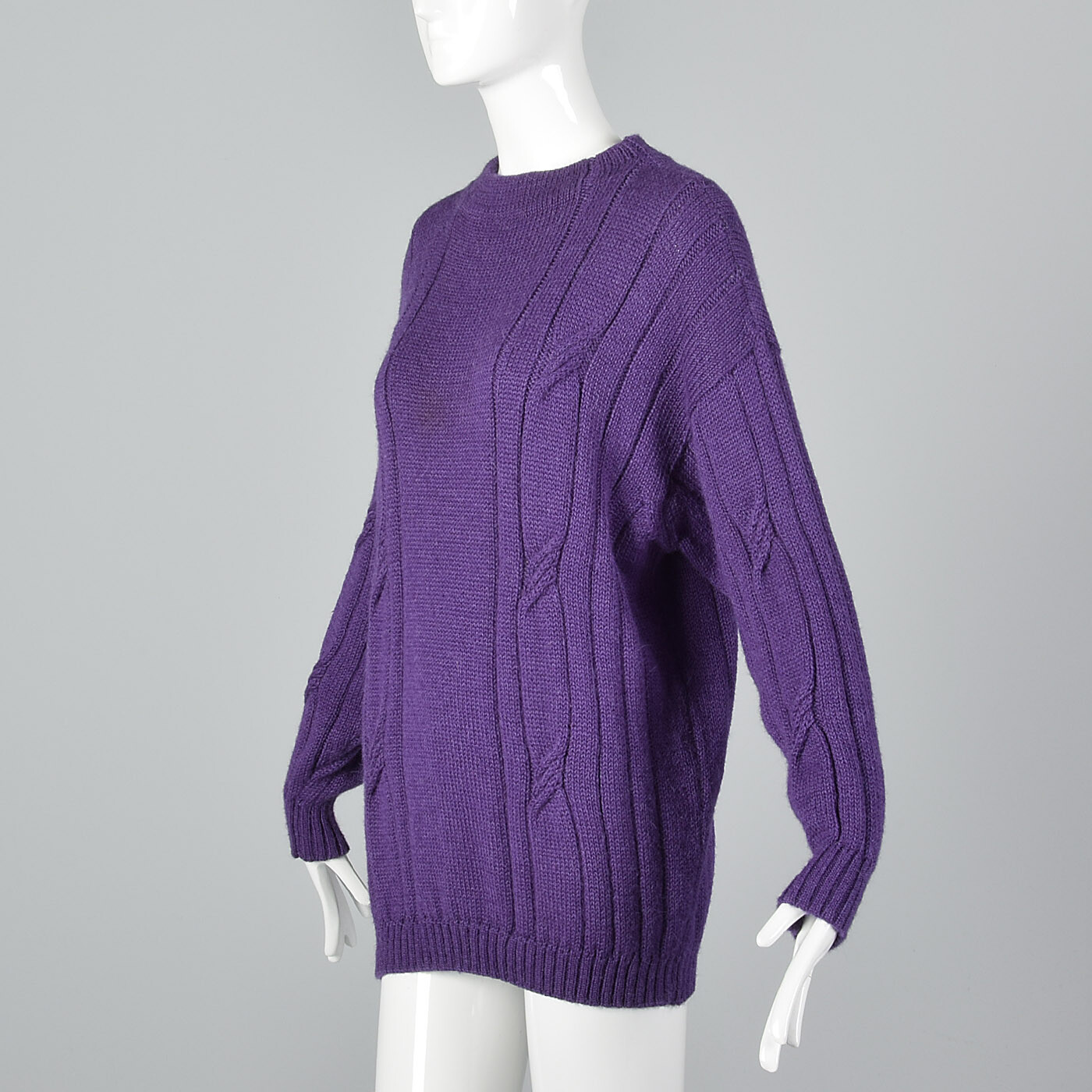 M 1980s Bottega Veneta Mohair Silk Purple Cable Knit Sweater Long Sleeves Cozy