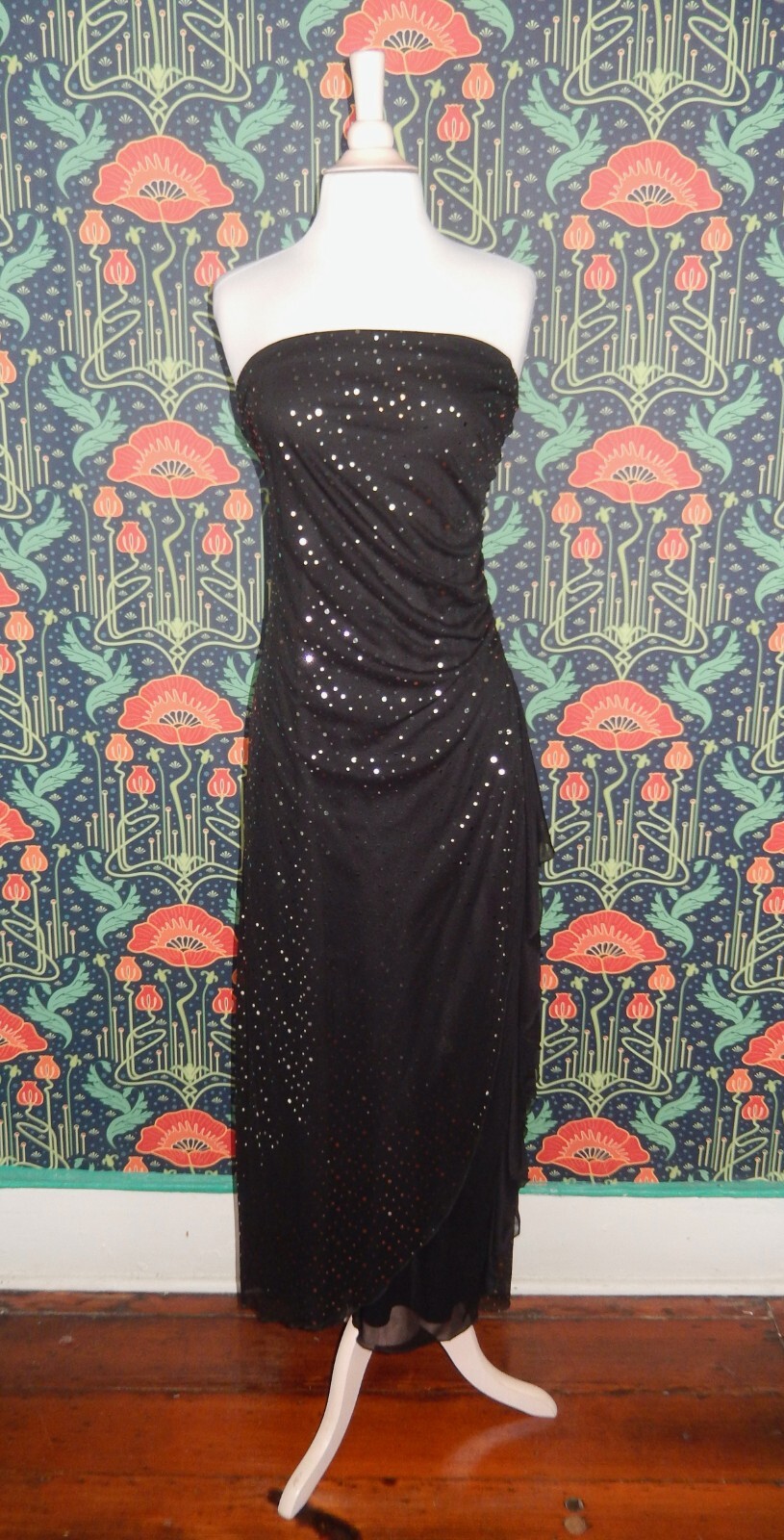 Vintage 90’s Y2K Black Strapless Sparkle Mesh Homecoming Whimsigoth Tube Dress