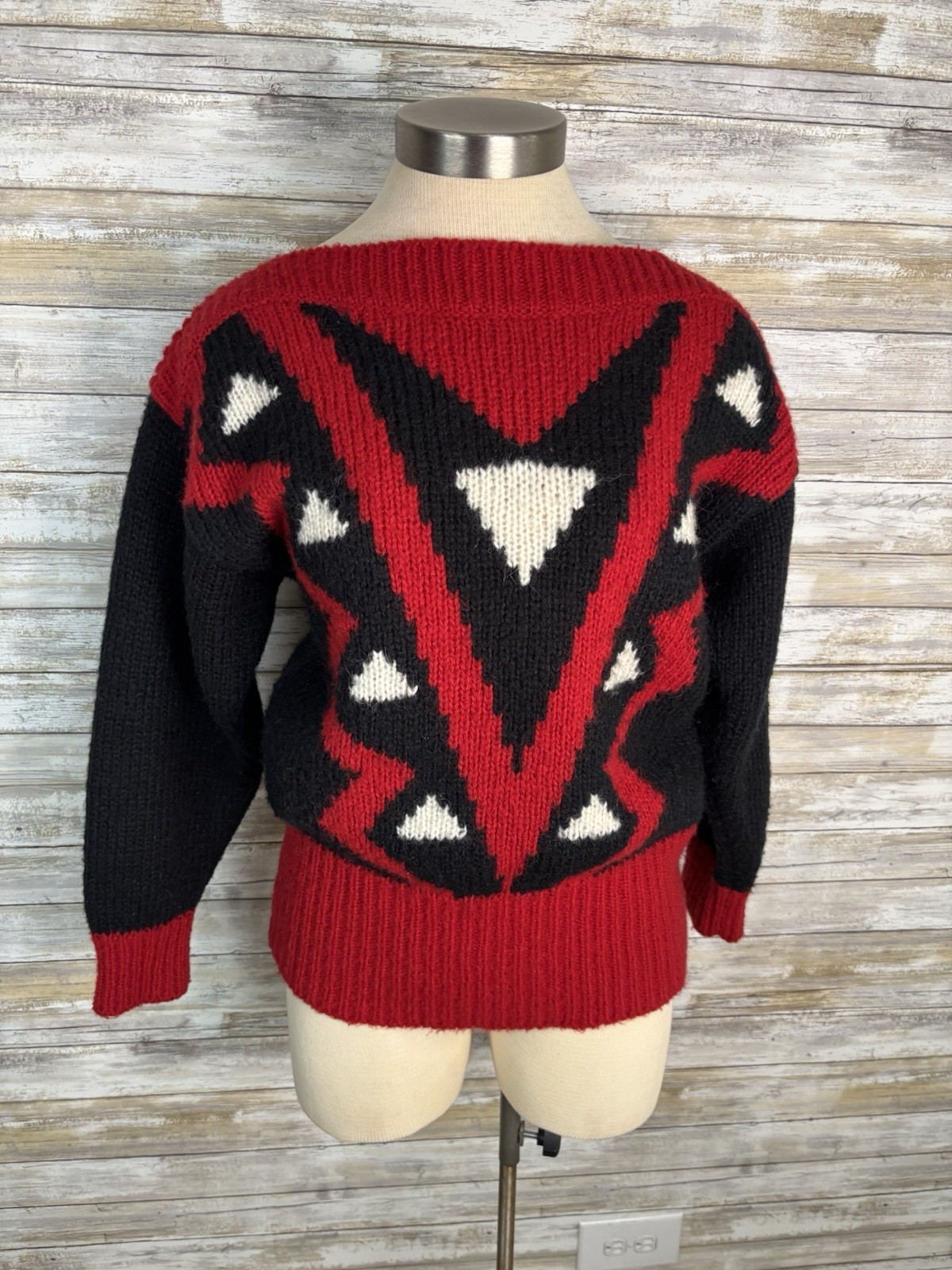 Adolfo Collectibles Women’s Vtg Sweater Pullover Black Red White Geometric Small