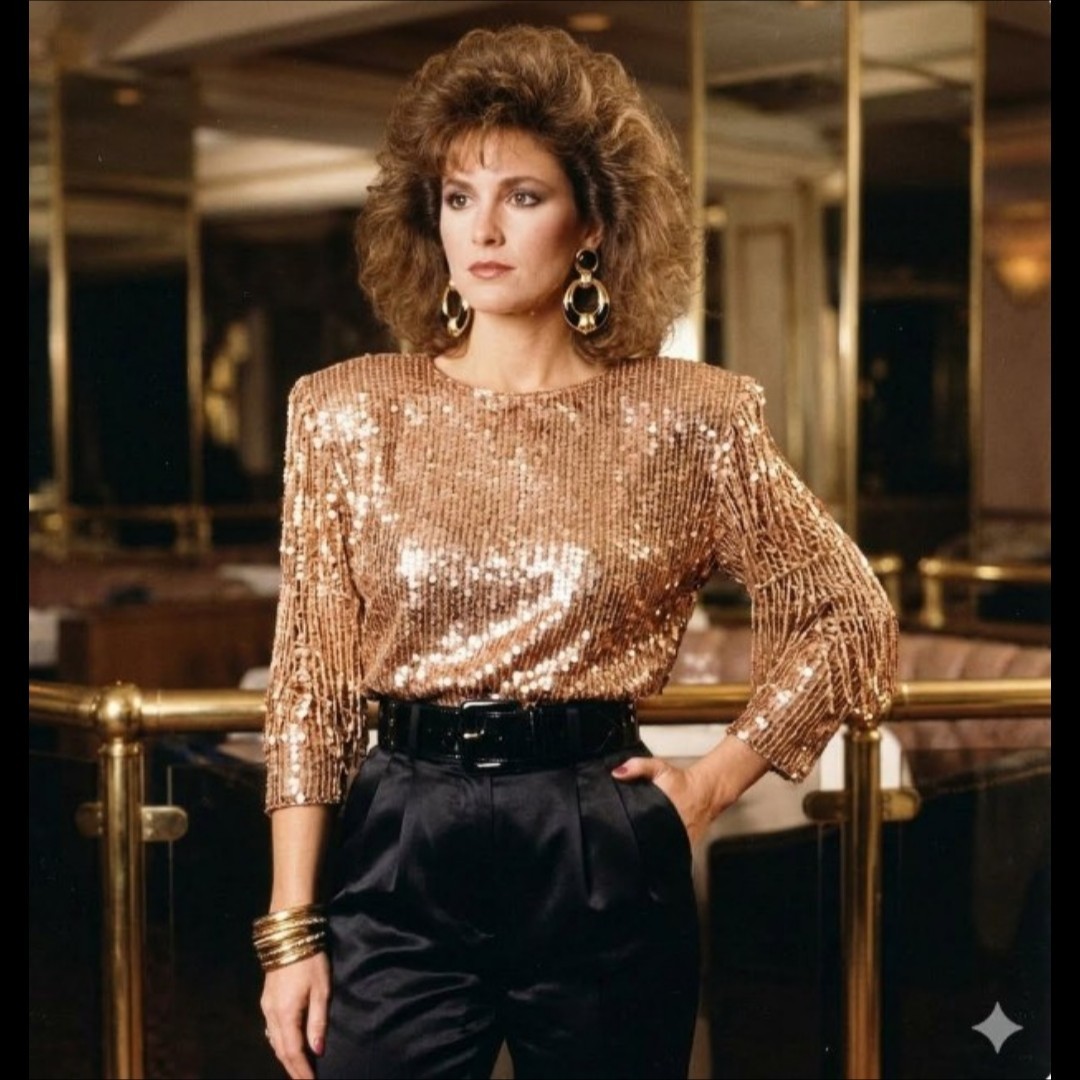 Vintage 1980s Glam Gold Sequin Long Sleeve Silk Blouse Candlelight By Jainson’s