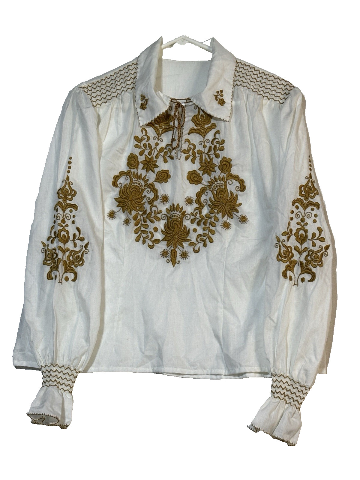 Women’s Peasant Blouse Med Hungarian Folklore Folk Art Gold 70s Vintage RARE