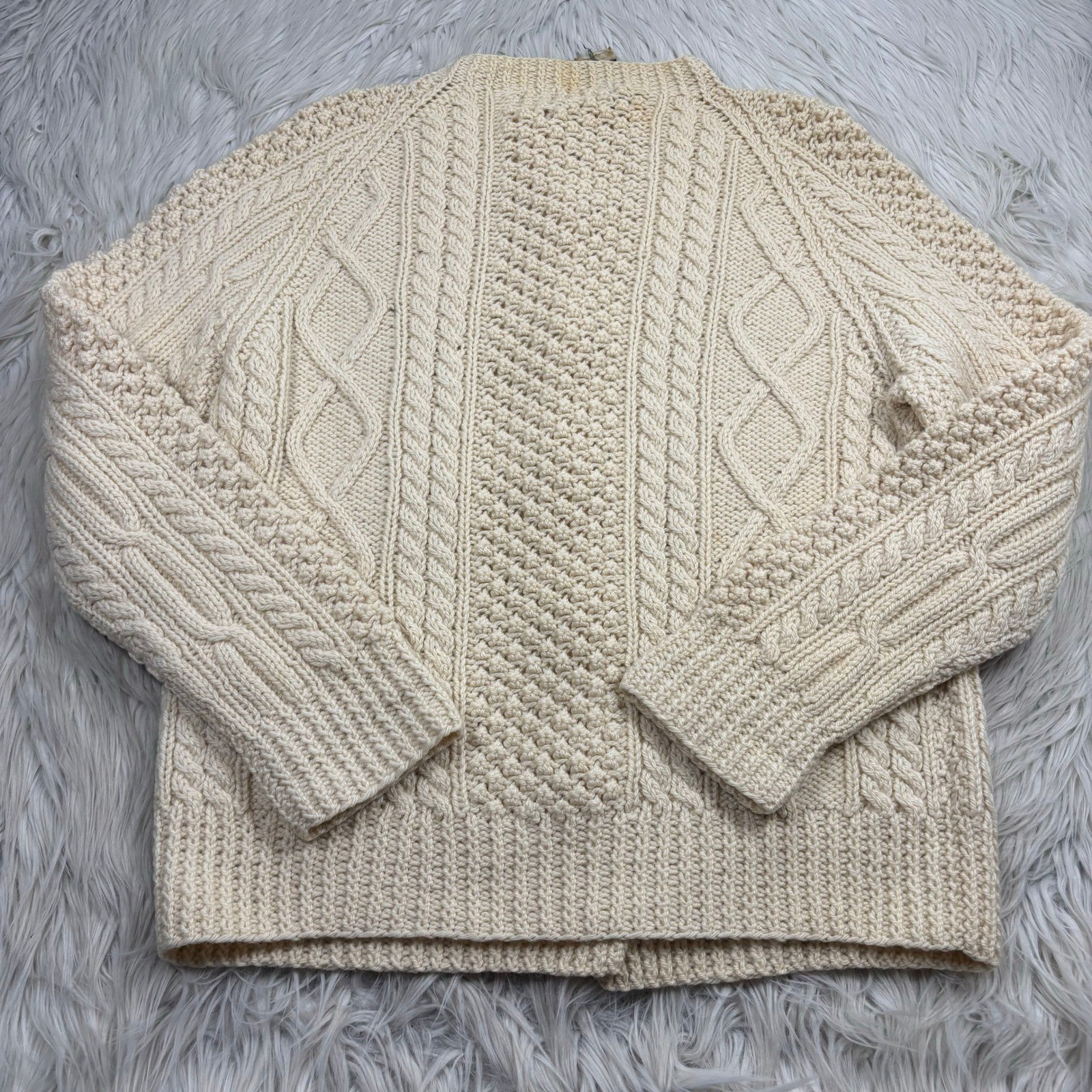 Vintage Creation Boutique Dublin M Hand Knit Wool Cardigan Button Cable-Knit