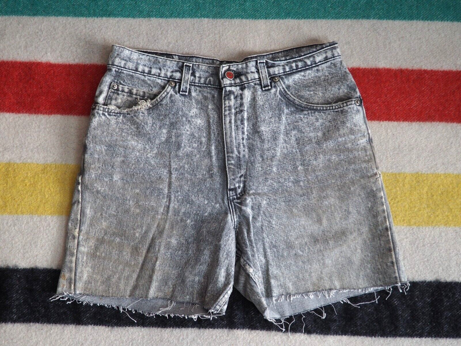 VTG 80s Brittania Faded Gray Acid Wash High Waist 31W Denim Logo Shorts