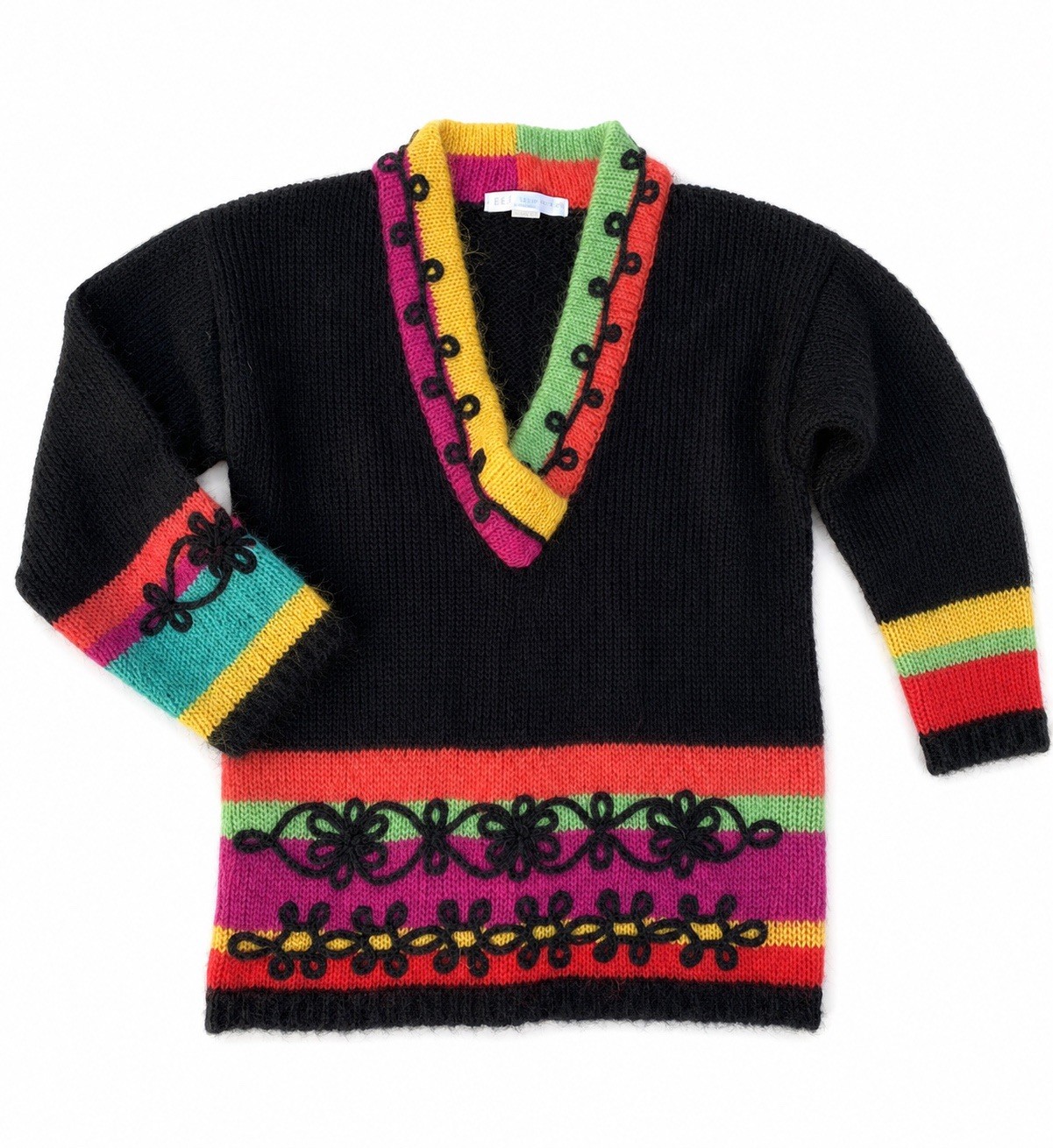 Vintage The Limited Colorful Neon 1980s Fuzzy Mohair V Neck Sweater P S
