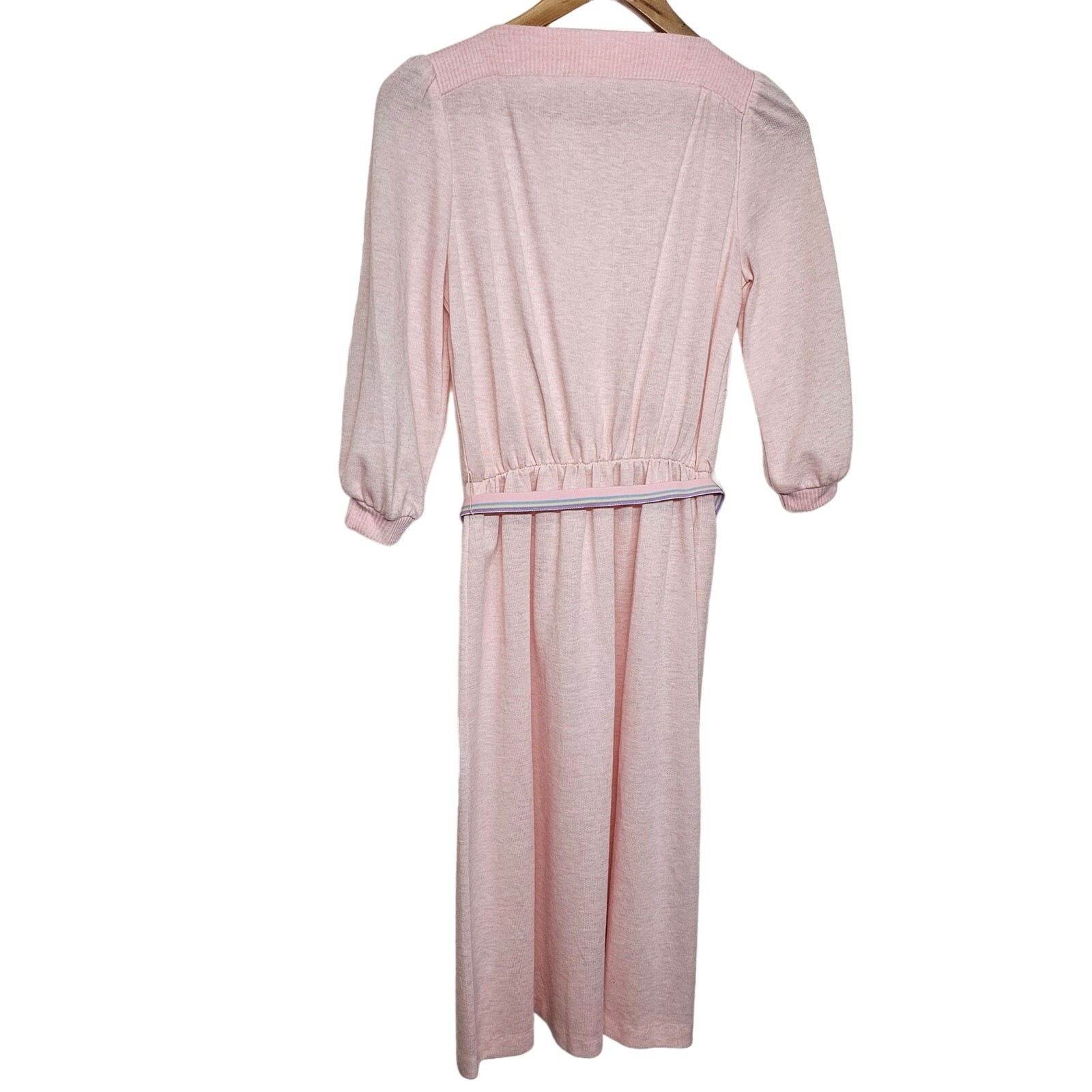 Vintage 80s Dress Size Medium Pink Light Knit Sweater Dress Midi Twee Neutral