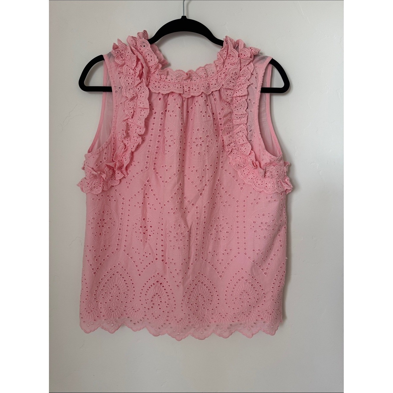 NWT Crown & Ivy Pink Eyelet Ruffle Sleeveless Blouse Top Cottagecore Cotton S
