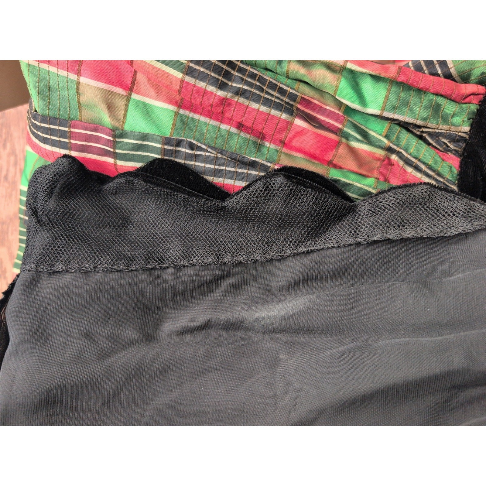 Vintage Party Lines by Domb Black Velvet Green/Pink Taffeta Dress Ball gown XXS