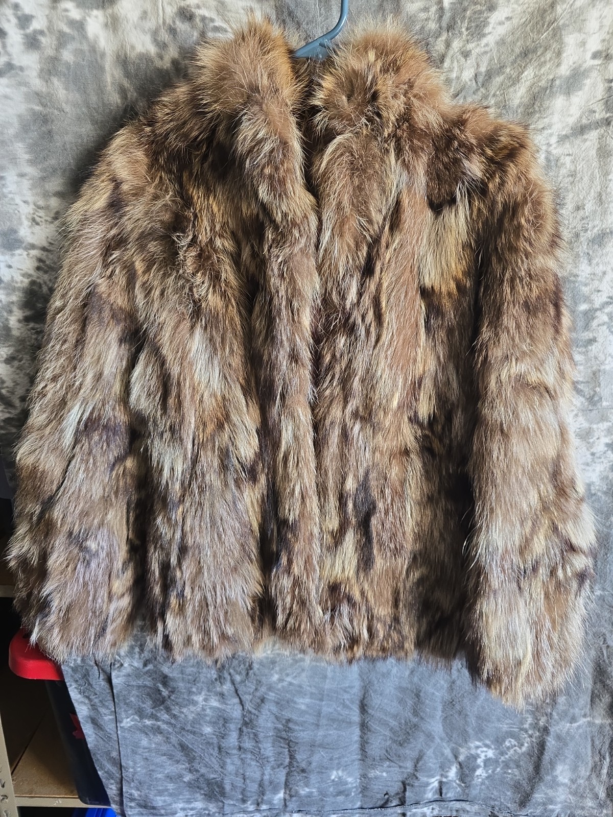 Raccoon Fur Coat Womens Brown Full Pelt Hip Length Plush Winter Size M L