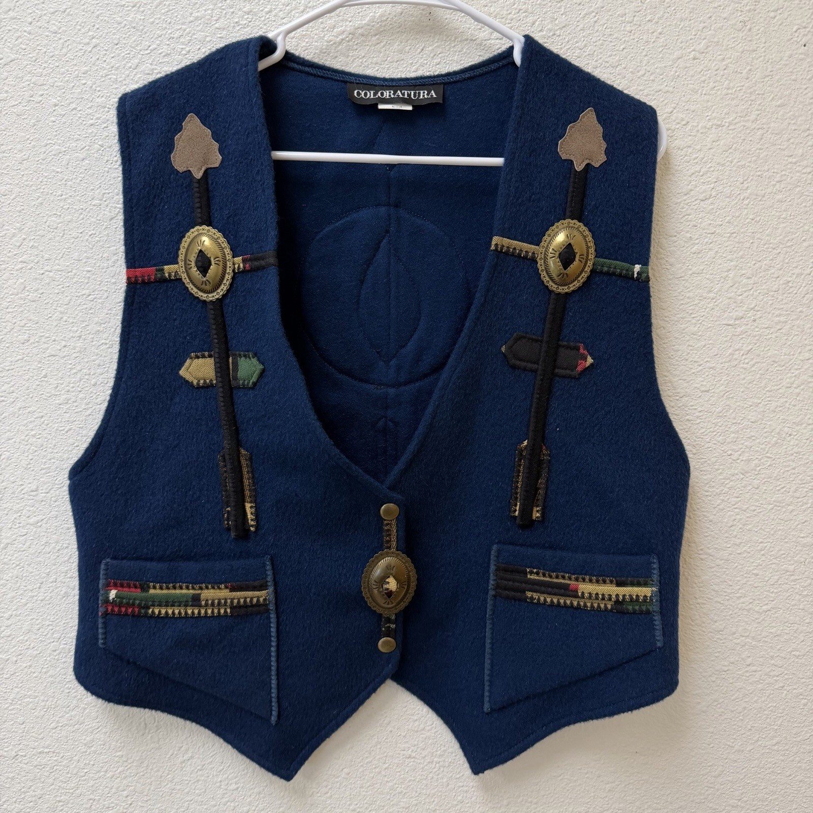 Coloratura Vintage 80’s Concho Wool Felt Southwestern Vest Women’s Sz Medium