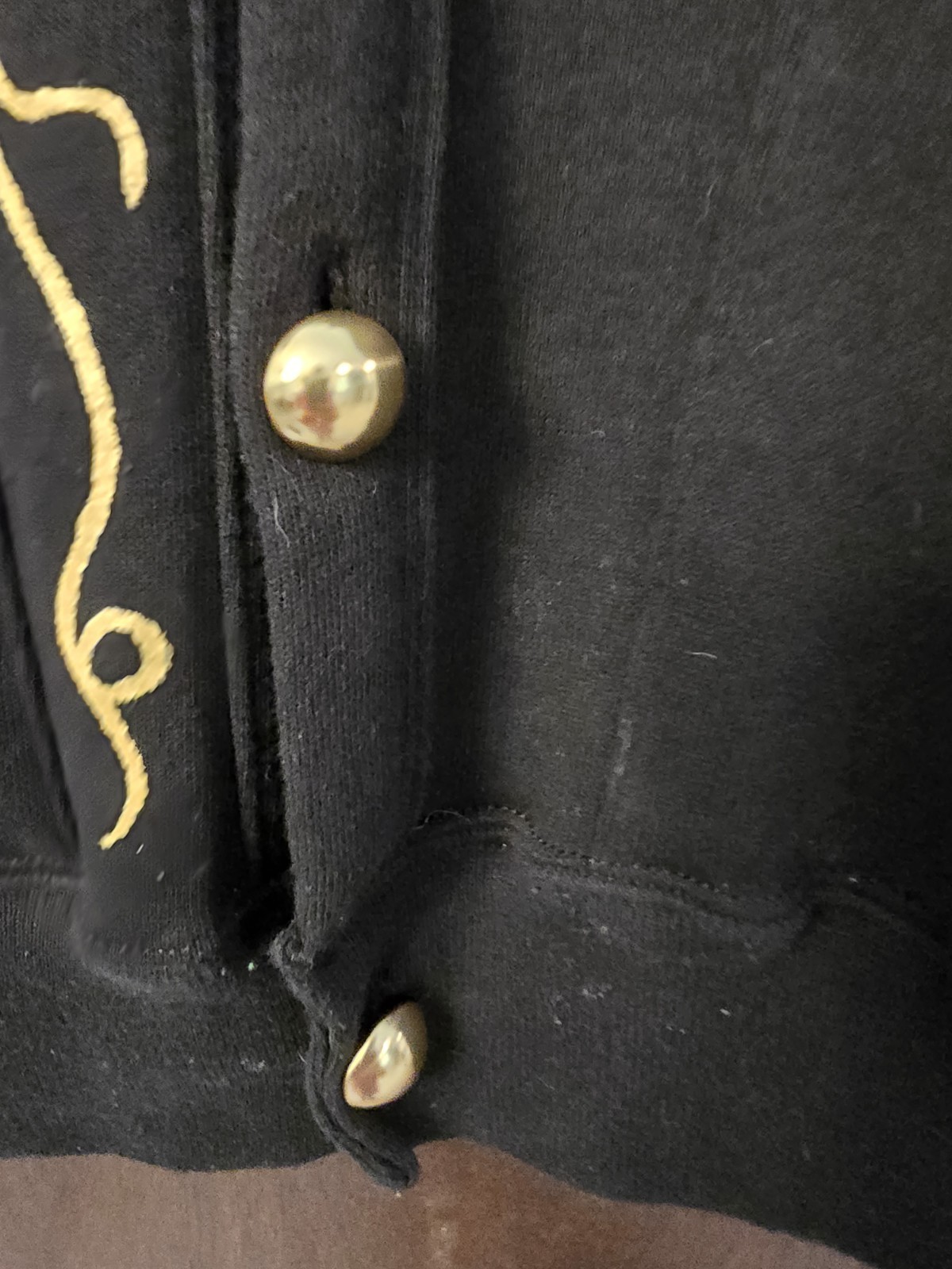 Vintage Jerzees Black Cardigan with Gold Grape Beads Pattern Signed TZC OS READ