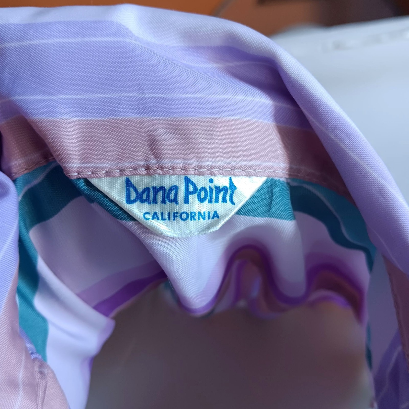 Women’s large Vintage 70’s Striped Button-Up Blouse Pastel Purple/Teal Stripes