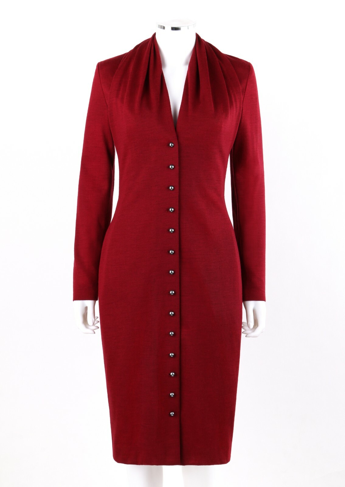 GIVENCHY Couture A/W 1998 ALEXANDER McQUEEN Ruby Red Wool Button Front Dress