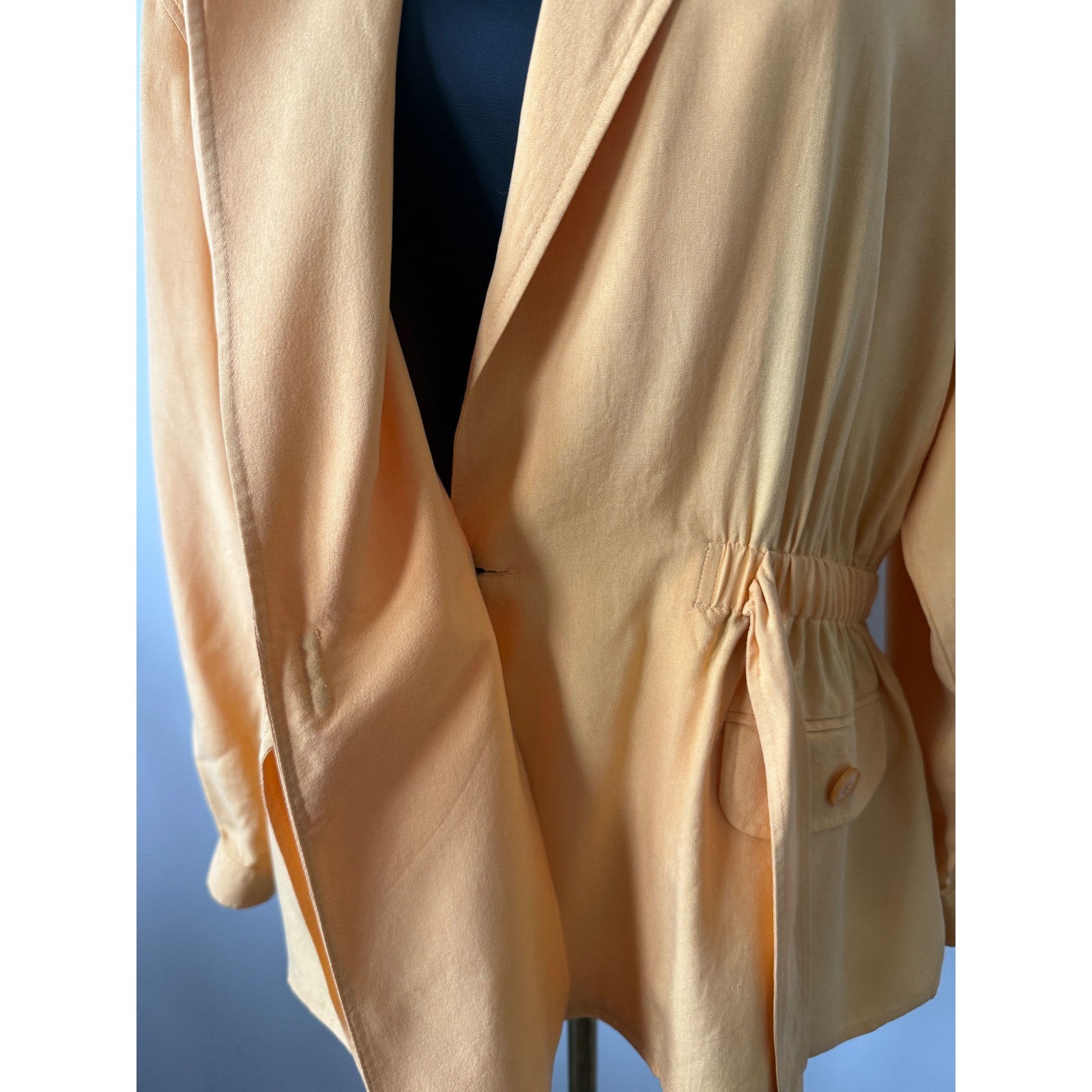 Norton McNaughton Petite Mustard Yellow 100% Silk Wrap Safari Jacket 12P Vintage