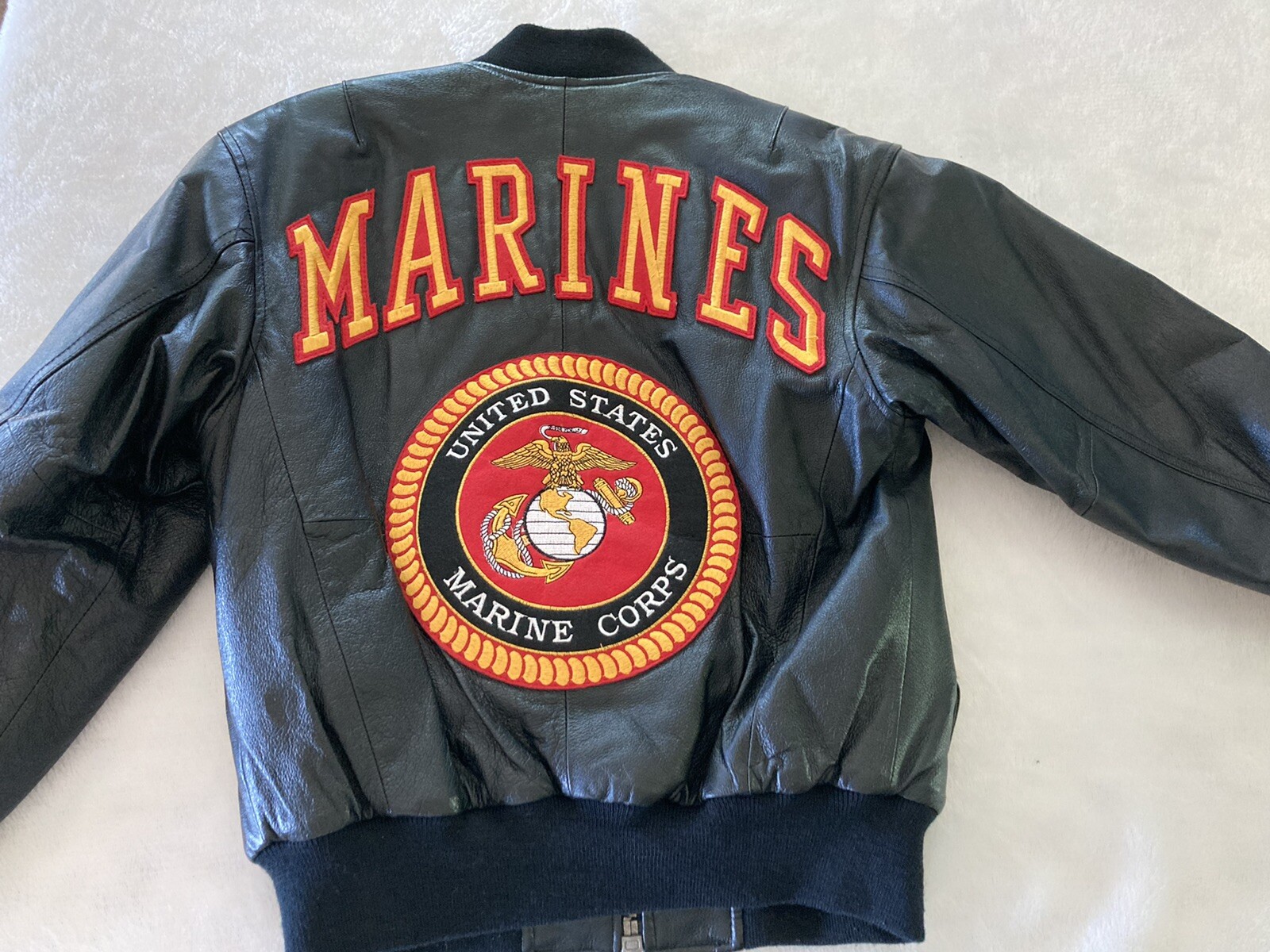 US Marine Corps Women’s Leather Jacket M Embroidered Michael Hoban Black
