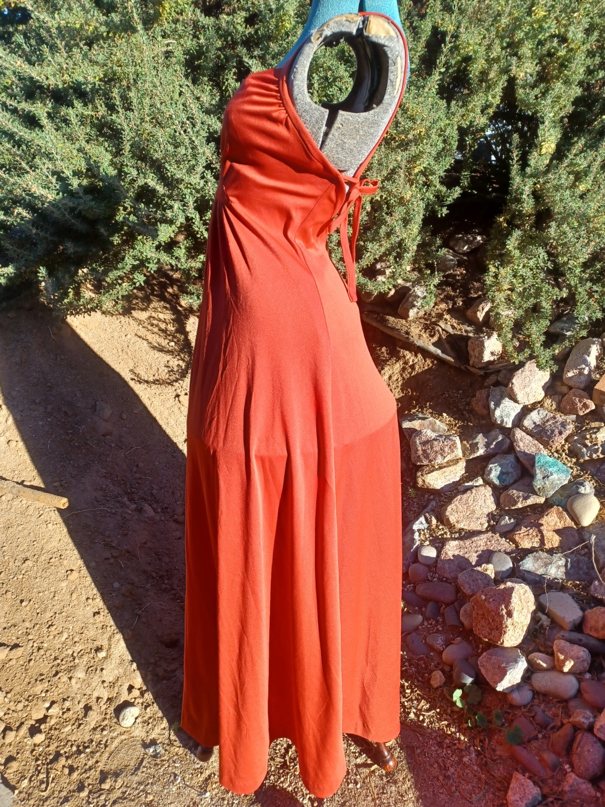 Vintage 1970s Orange-Red Strappy Disco Maxi-dress