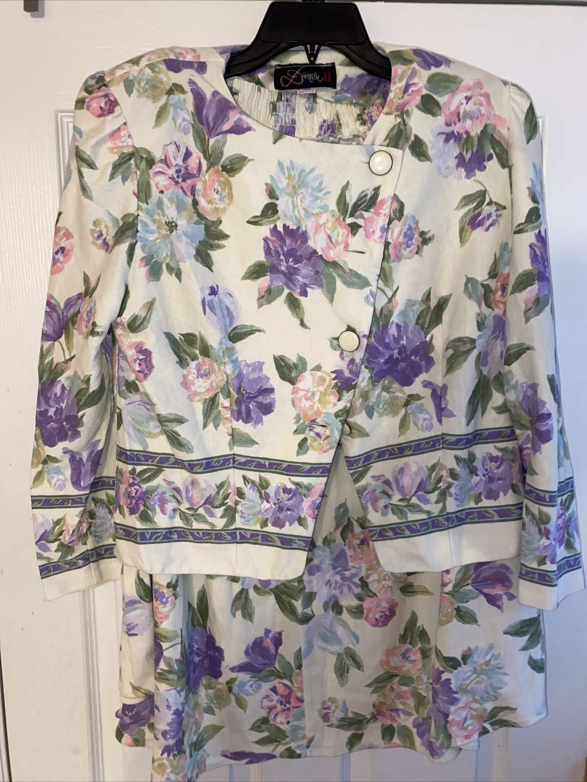 Vtg Damon II Womens Union Made Floral Skirt Suit