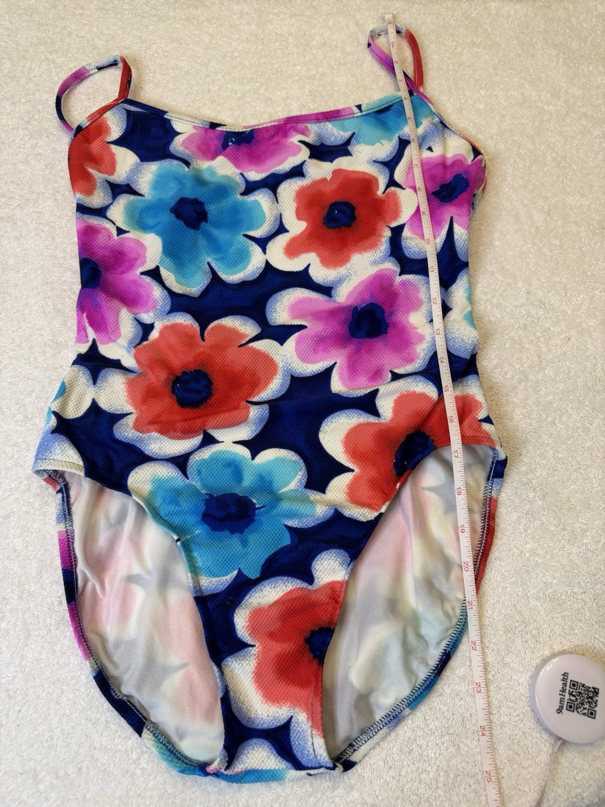 VTG Jantzen One Piece Swimsuit Size 12 Floral Pink Blue Navy 90s Made in USA