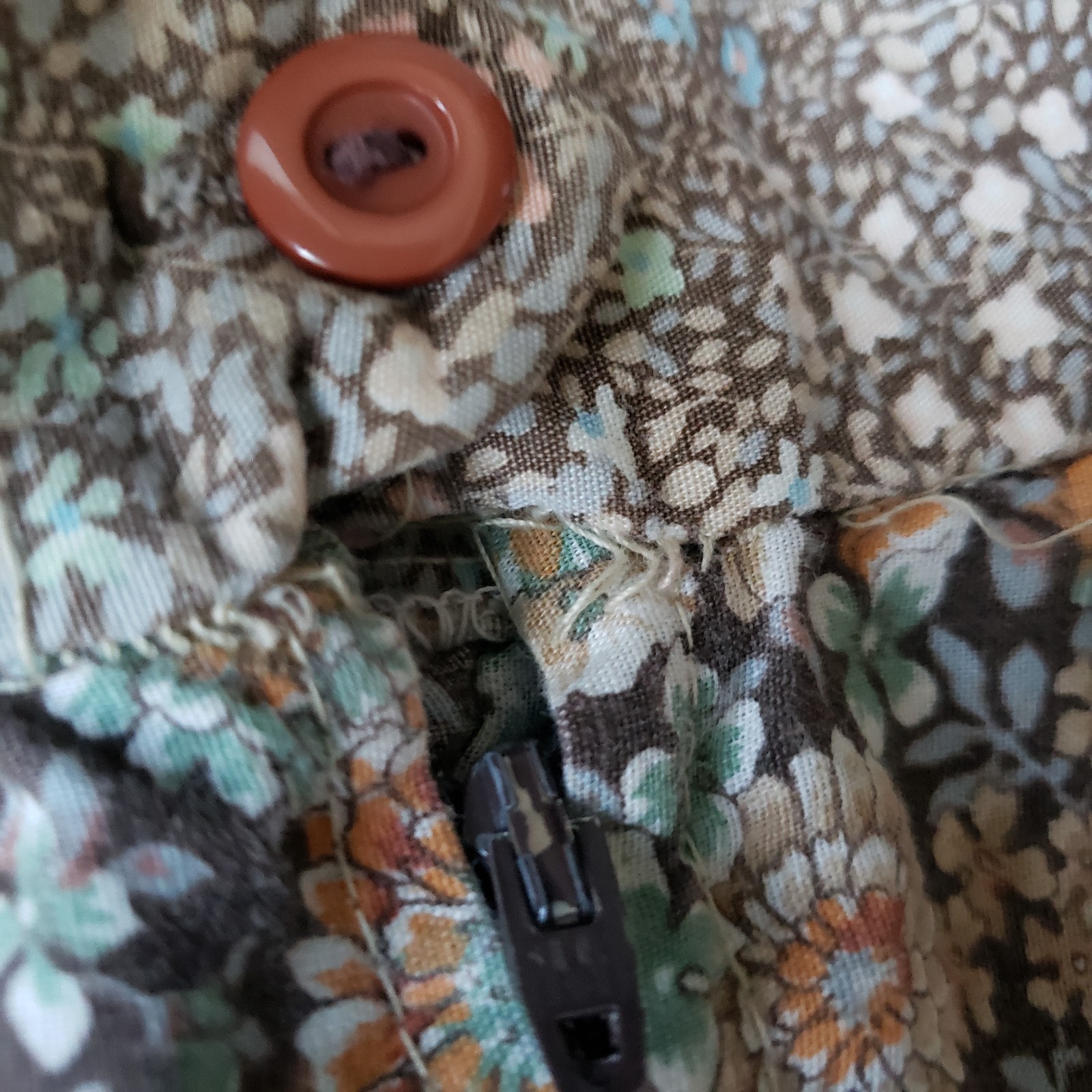 VTG 70s Brown Floral Hippie Skirt Sz S/M? Earth Tones Festival Prairie 26″W