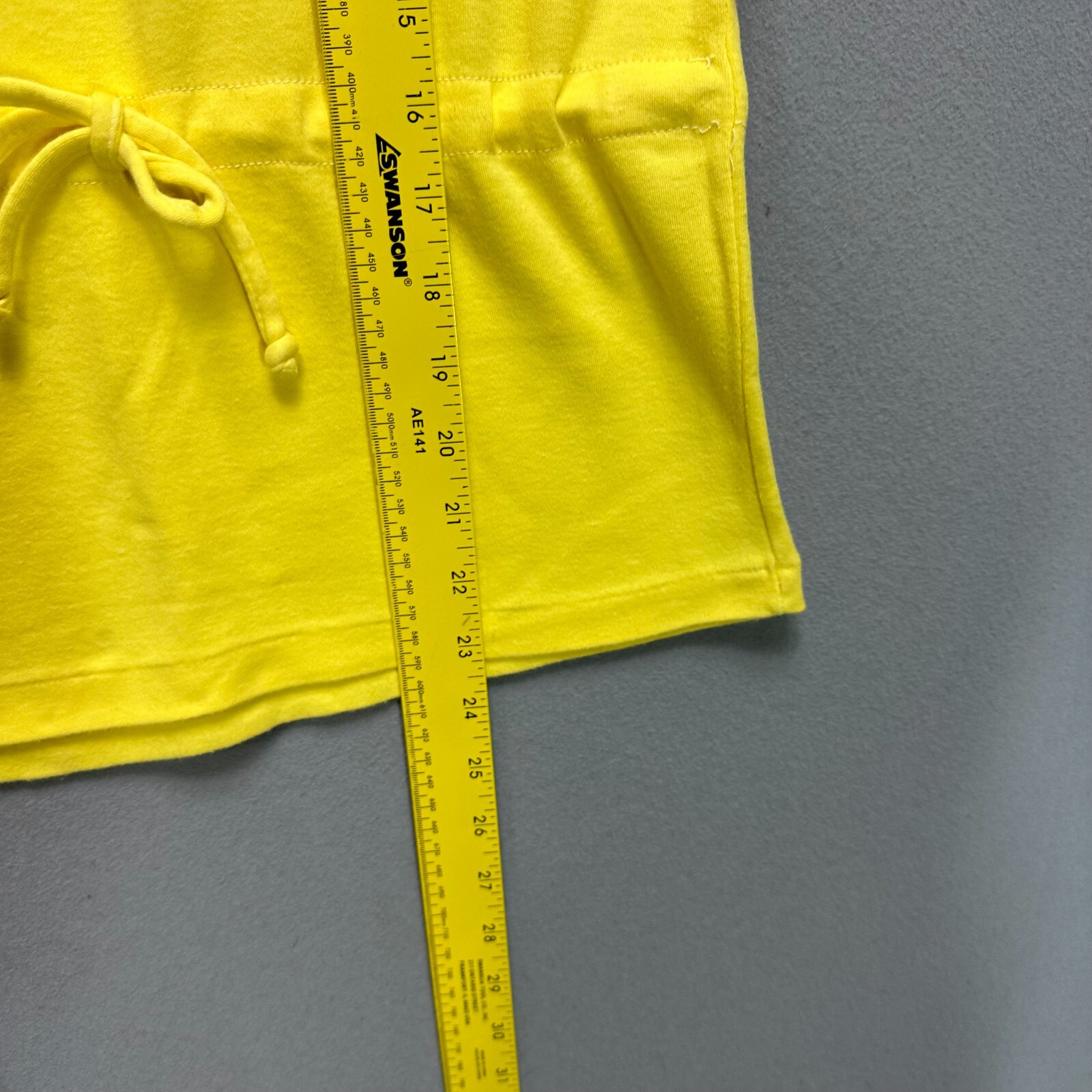 Vtg 60s 70s Womens L Shirt S/S Yellow Boho Cottage Core Lace Eyelet Tie Scoop