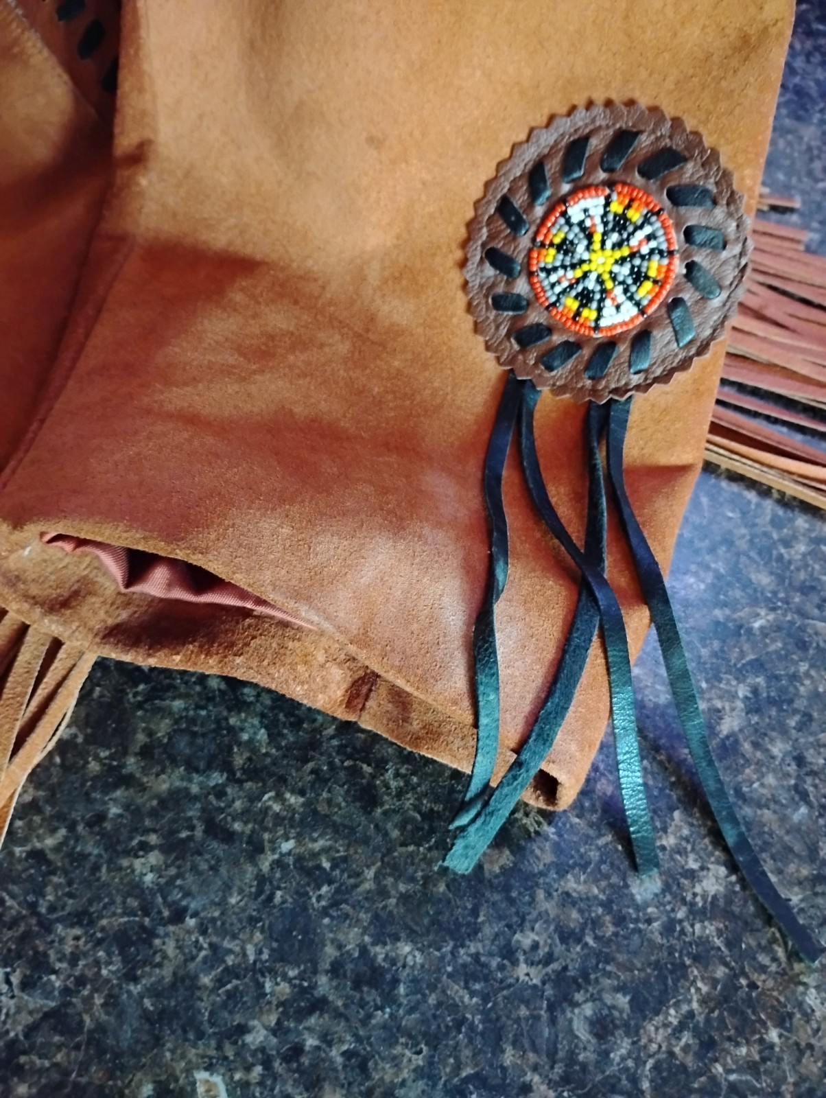 Lariat Leather Coat Fringed Beaded Southwest Suede Made in USA Sz X-largeVintage