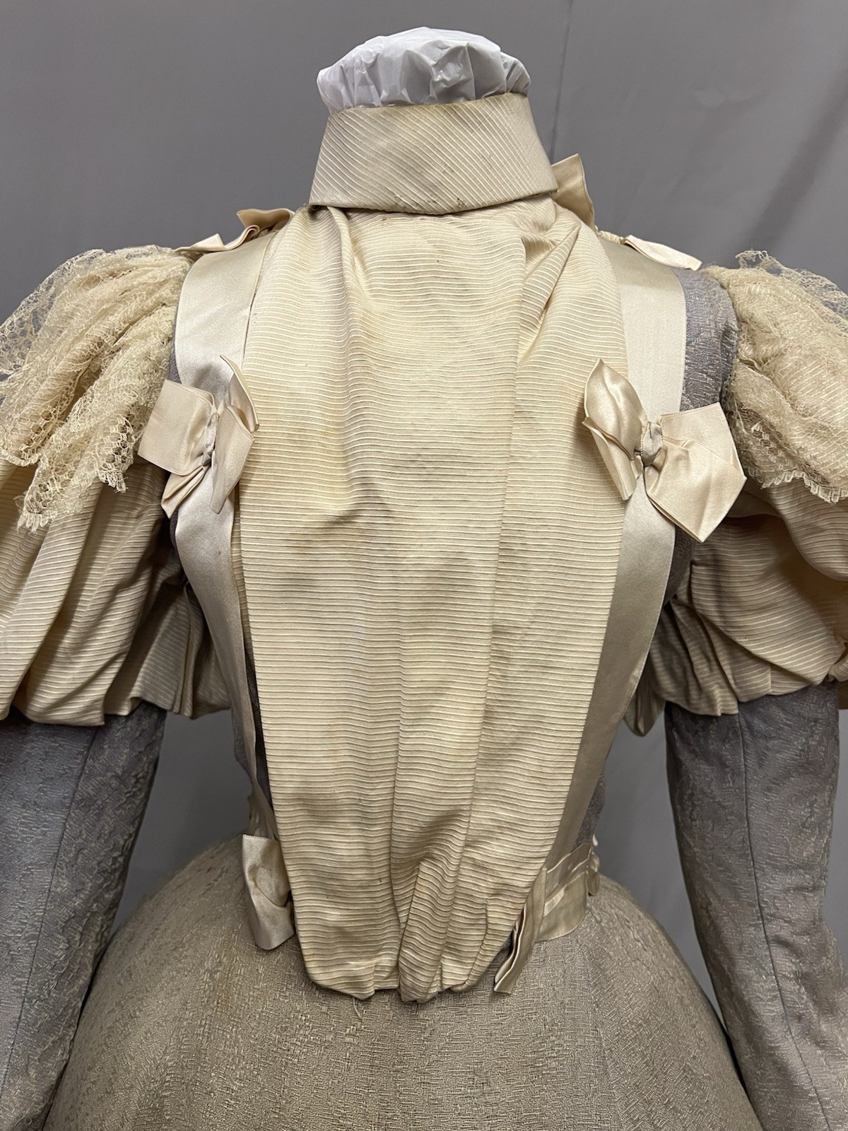 1880’s Gray & Ivory Silk Bustle Gown