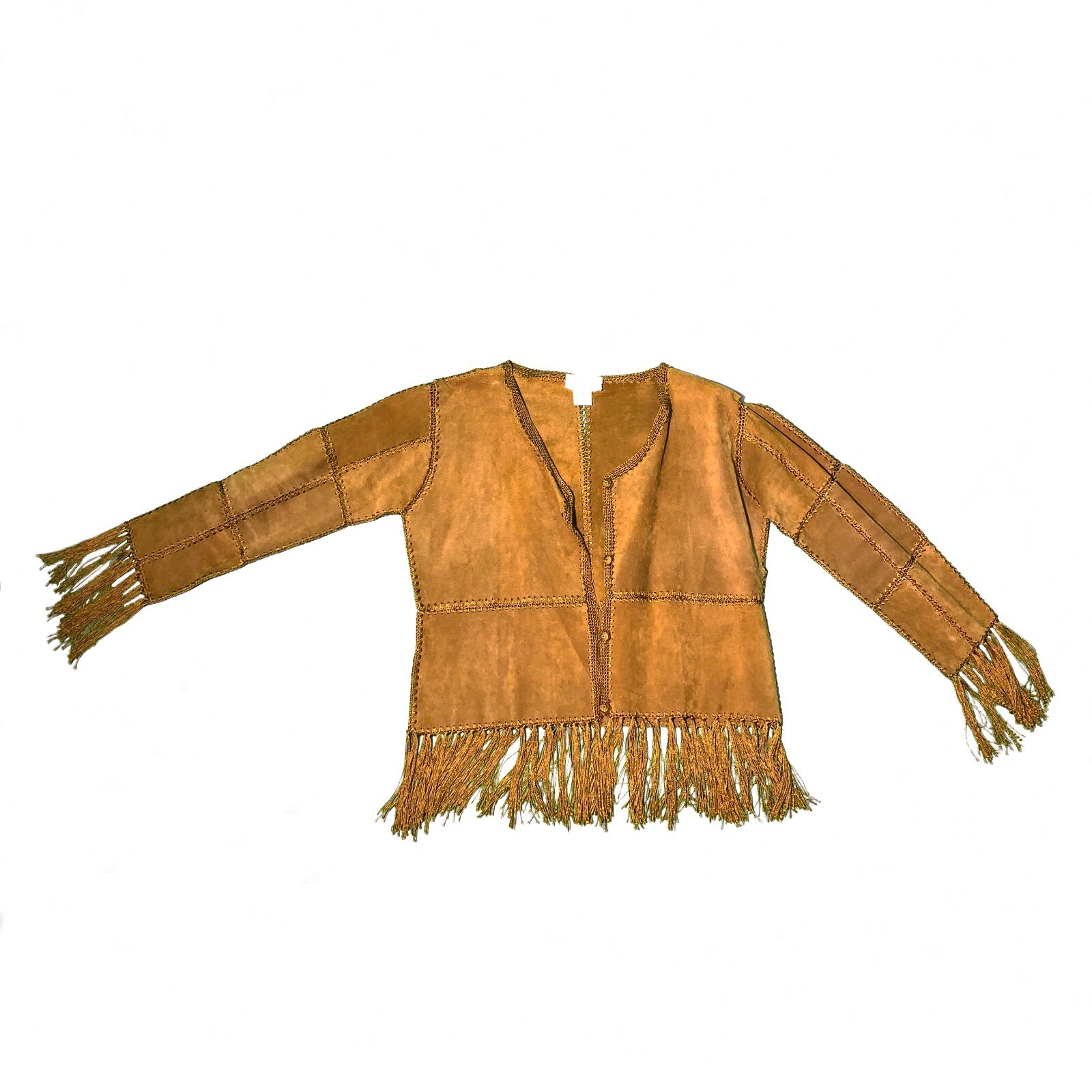 Vintage 90s Y2K Mall Goth Grunge Brown Kroshetta by Papillon Fringe Jacket Rare