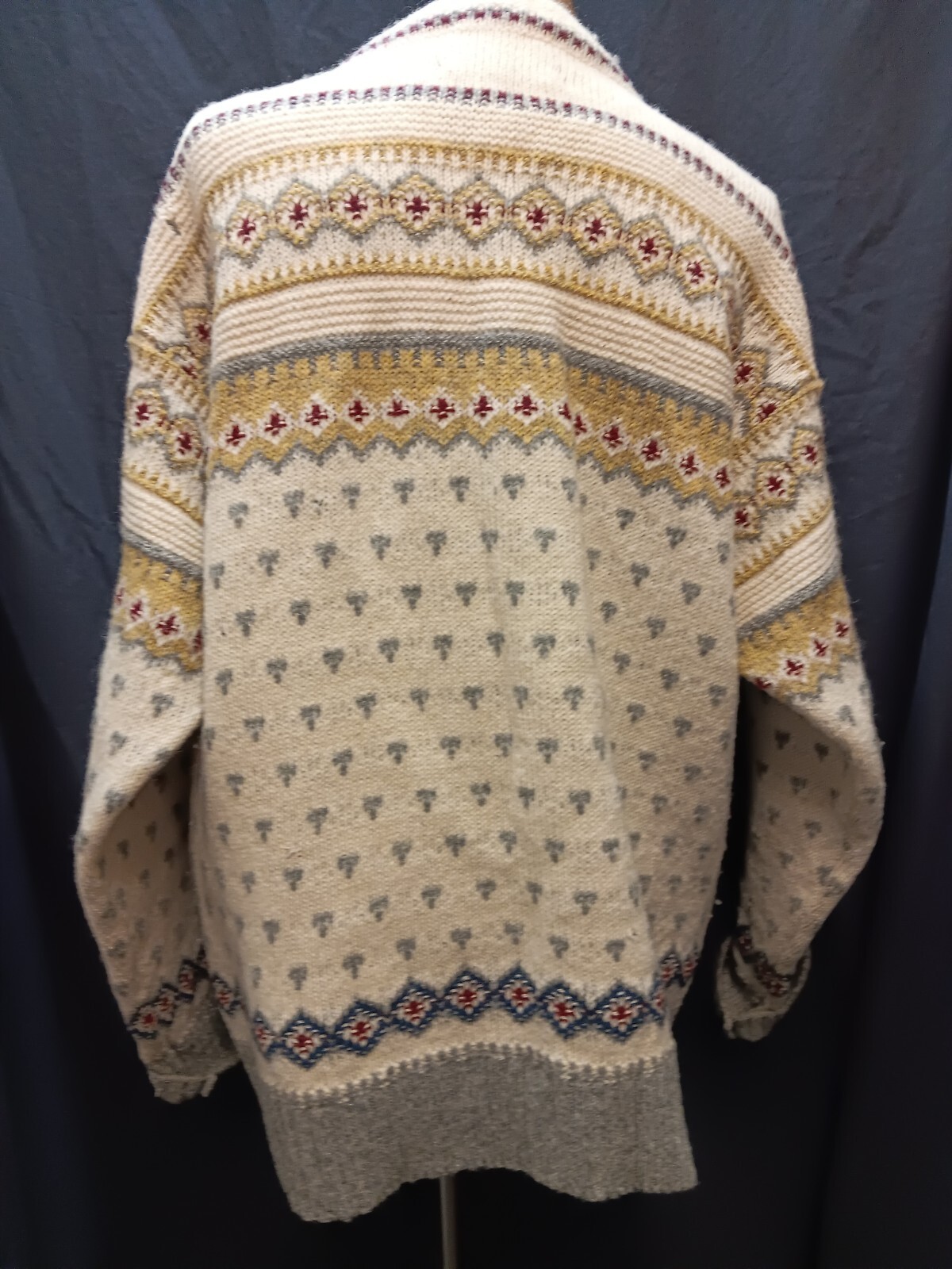 Vintage Tan Blue Dark Red Pale Green Wool Norwedgian Sweater by Devold M