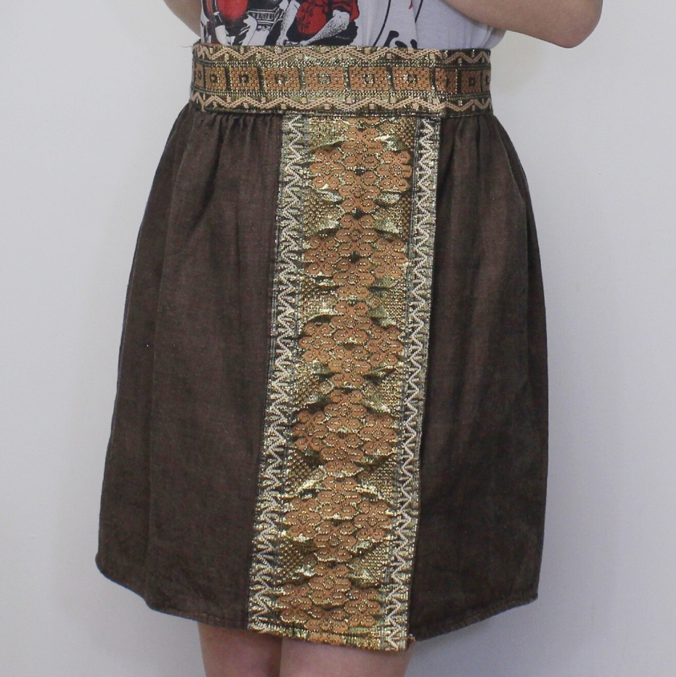 Vintage 60s High Waisted Woven Guatemalan Style Wrap Mini Skirt by Mayan Modern