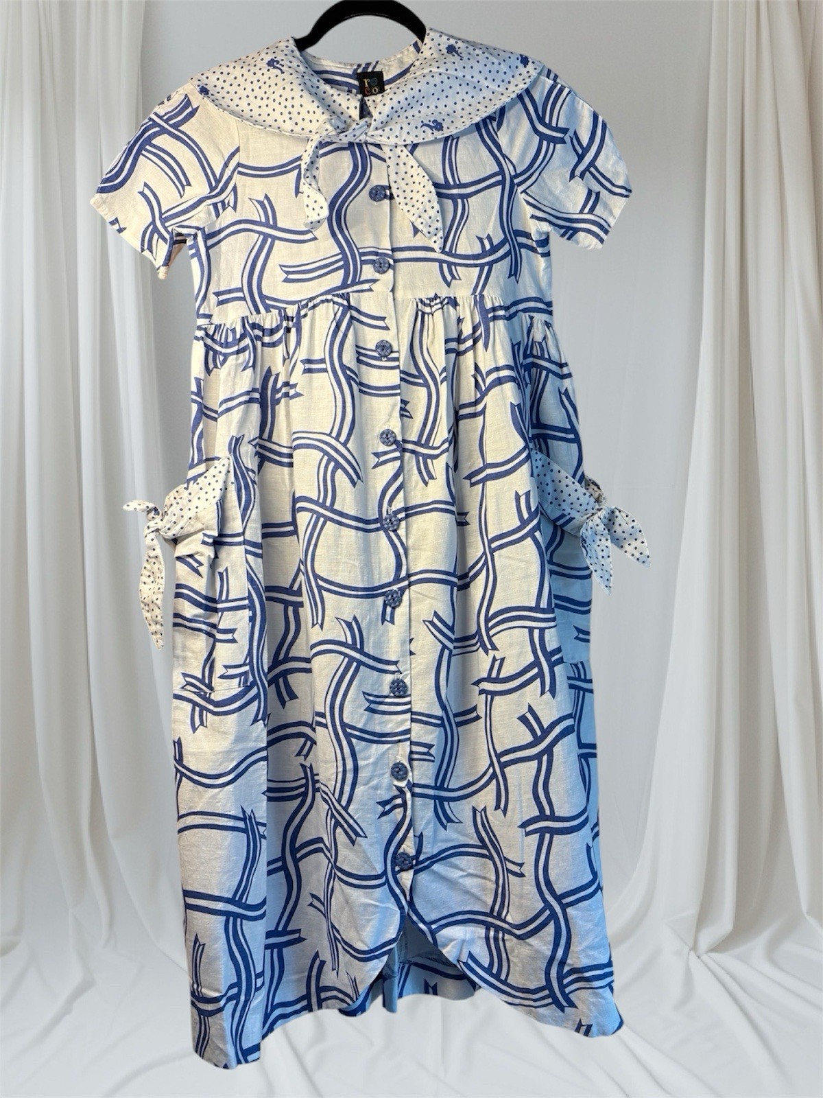 VTG COTTAGECORE Sailor Collar PRARIE Rococo Dress Girls XL WOMENS 2XS EUC LINEN