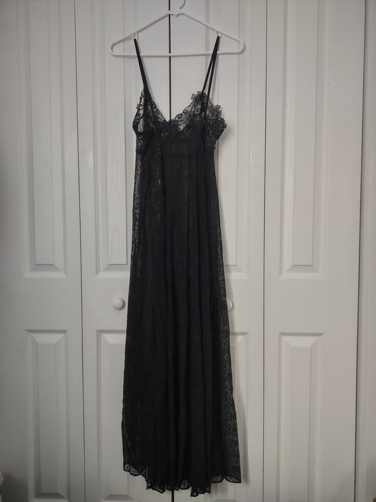 Vintage 60s 70s Glydons Women’s Medium Black Lace Maxi Slip Dress Made In USA