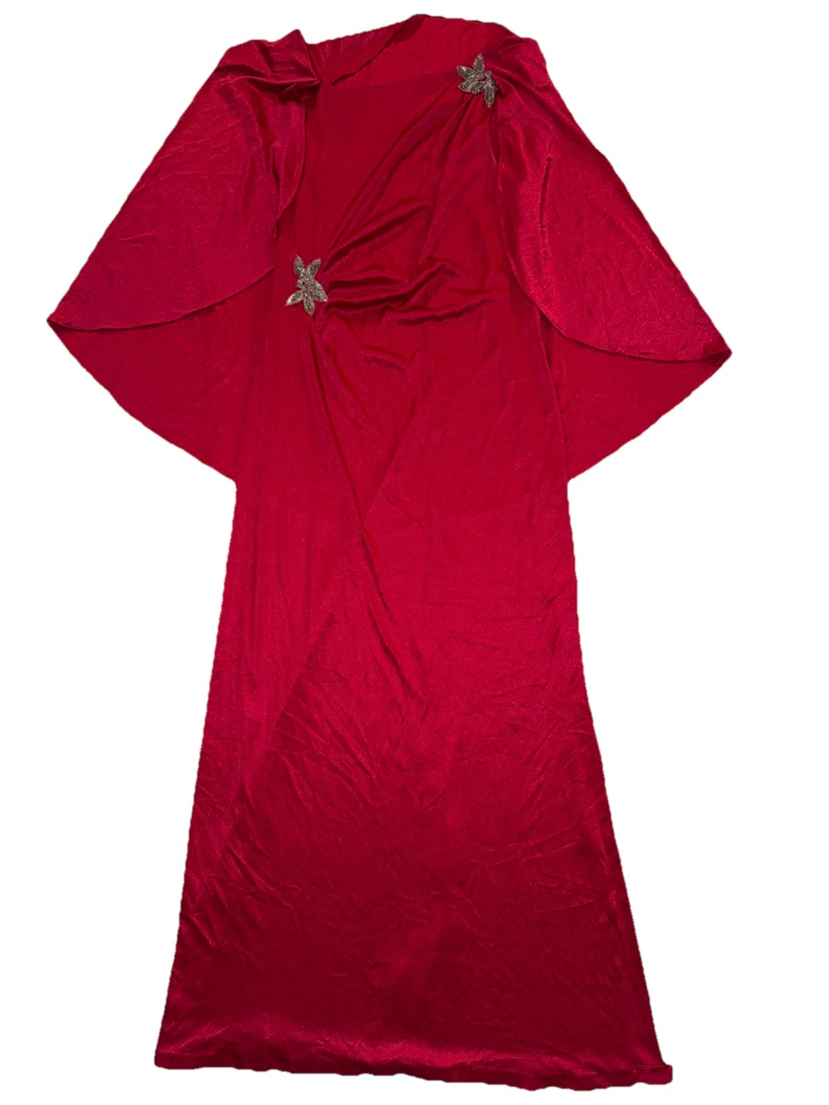 Vintage 1970s Red Cape Sleeve Evening Gown Draped Grecian Maxi Dress