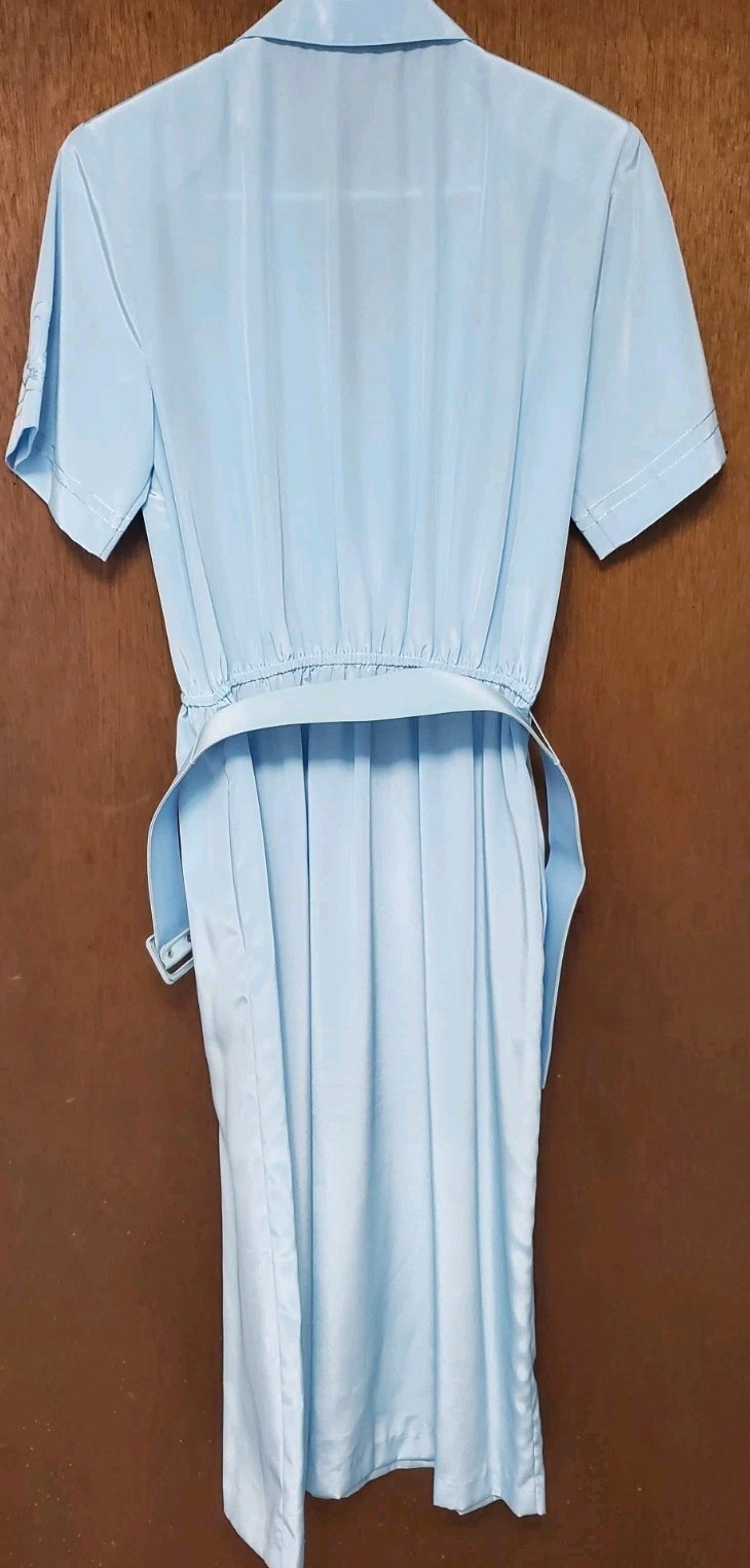 Vintage 60’s Shirt Dress Baby Blue Hana Sung Size 6 Short Sleeve Belted Pockets