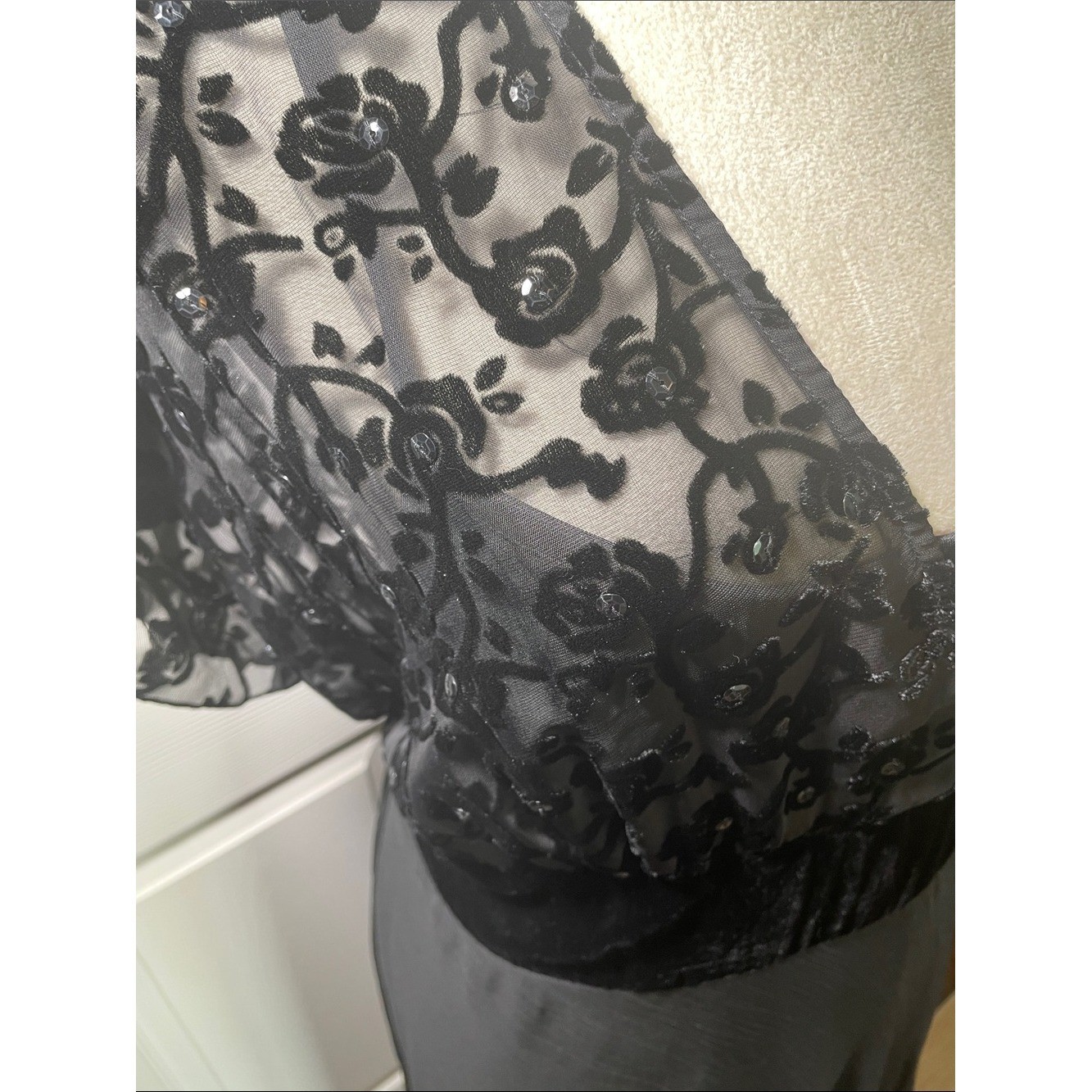 NWT VTG 90s Jonathan Martin Whimsygoth Midi Dress Black Lace Velvet Sequin Sz14W