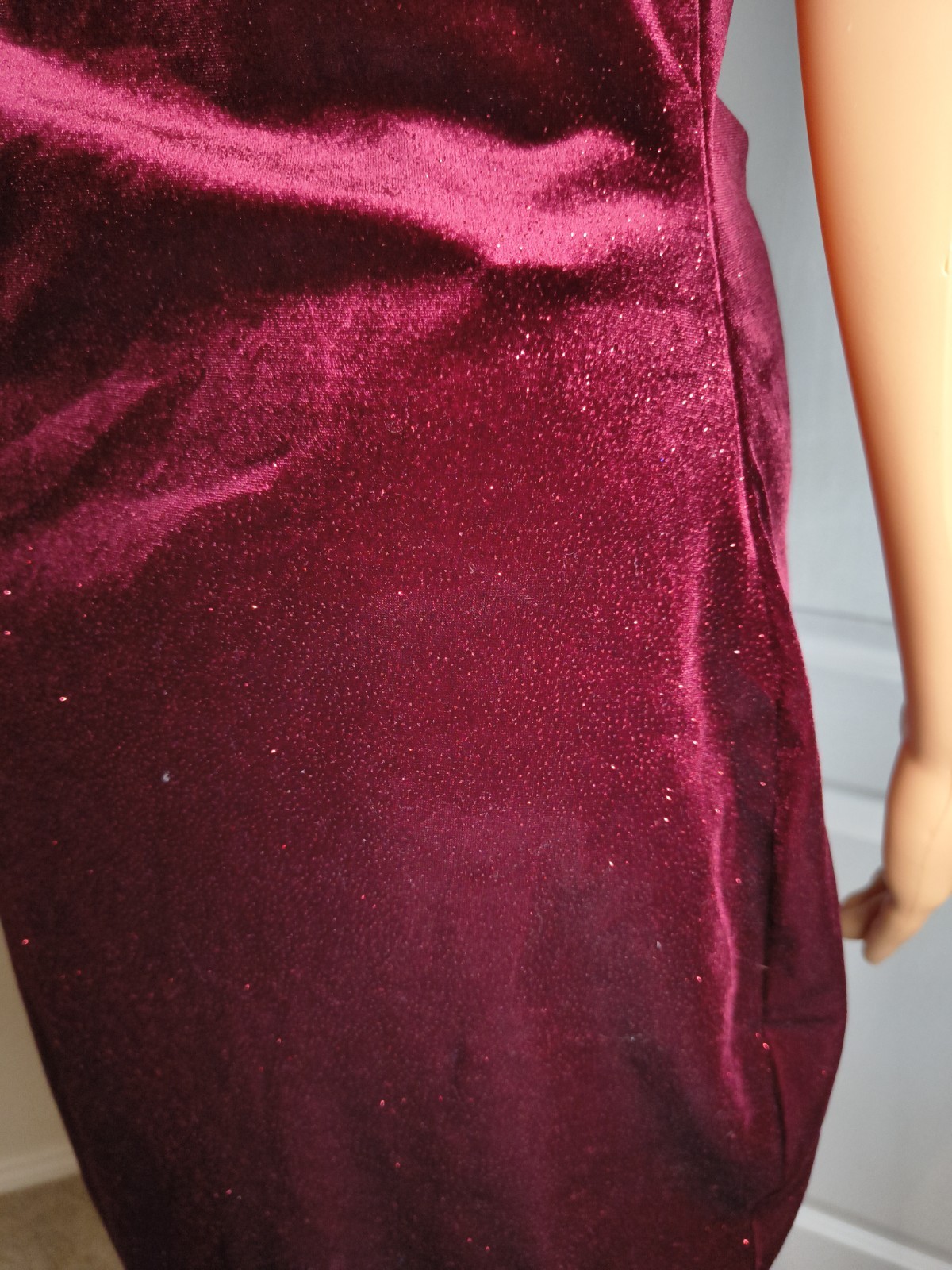 Sexy Vintage Velvet Red Dress Pencil Pinup Glam Sparkle Size L -Fits Like M -P22