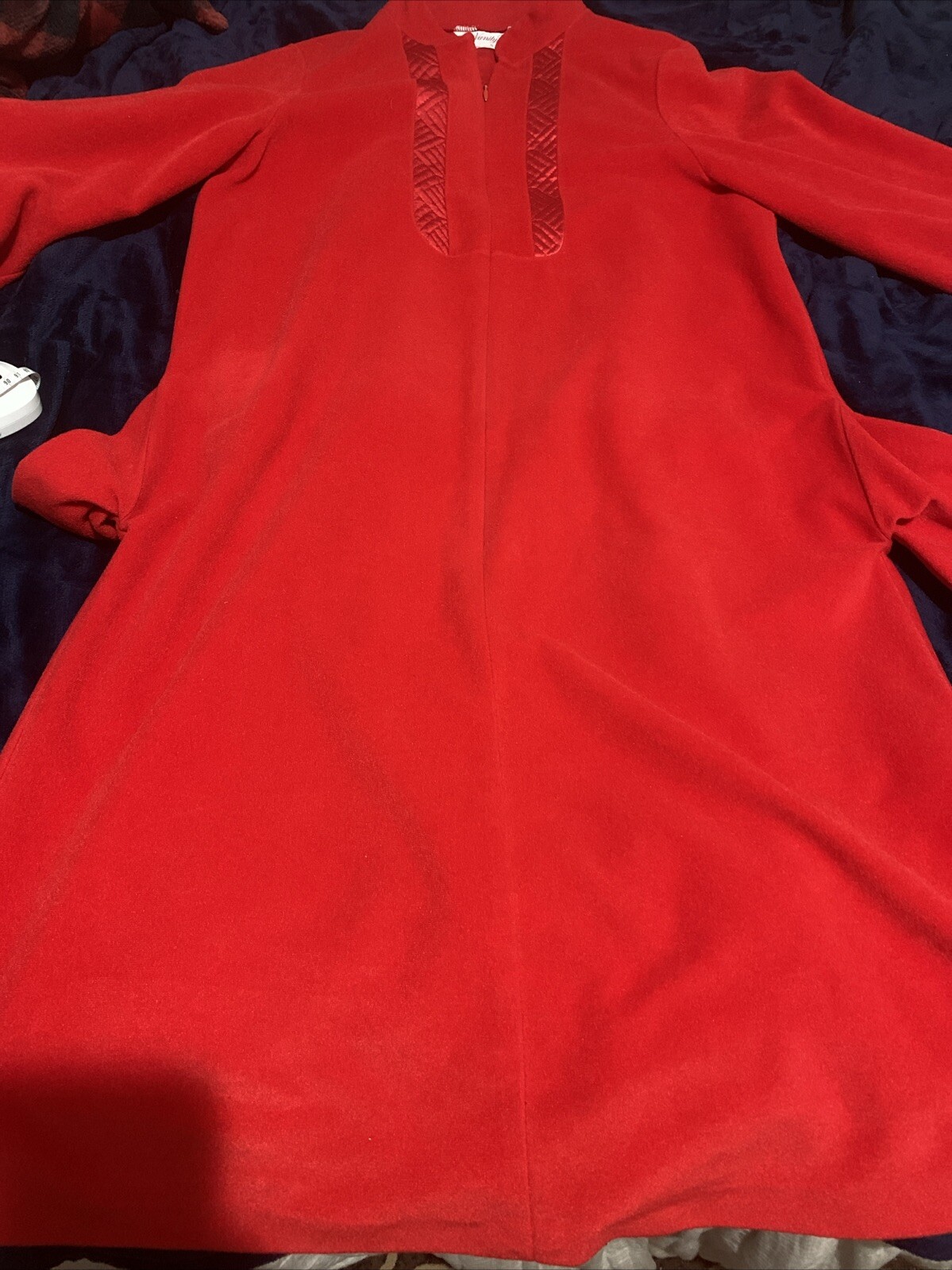 Vintage Vanity Fair Velour Zip House Coat / Robe Size Lg Red Quilted Detail