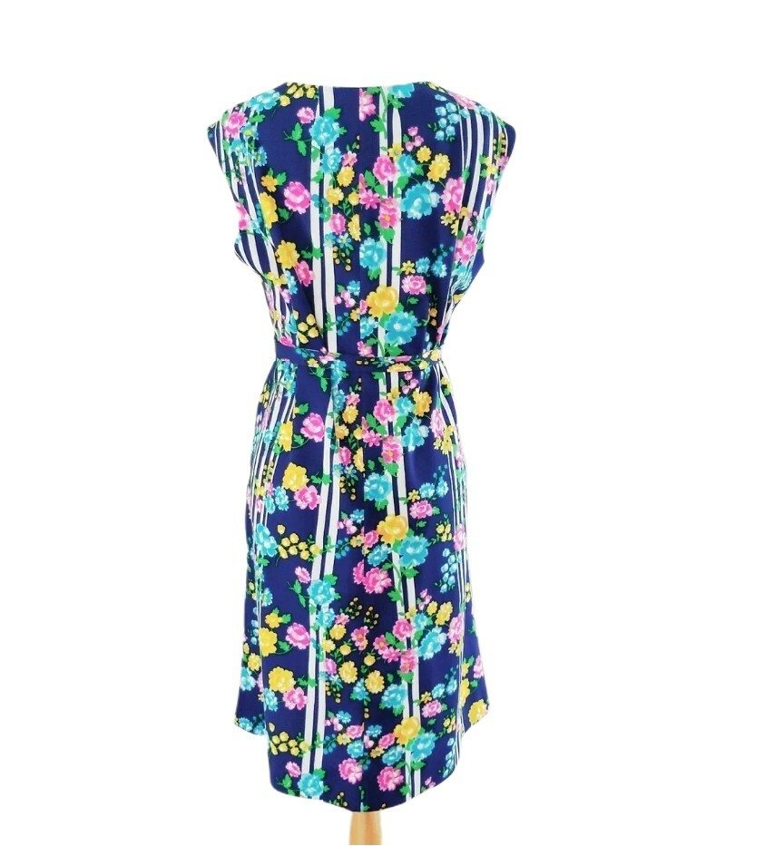 VINTAGE 60S 70S ELECTRIC FLORAL MOD SHIFT DRESS SZ M 8 10