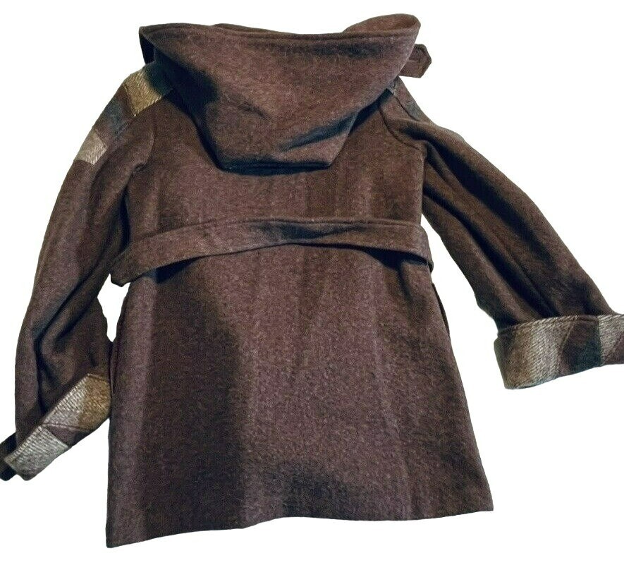 Casa de Lana Virgin Wool Hooded Belted Retro Coat Women’s Size 9 10 Vintage