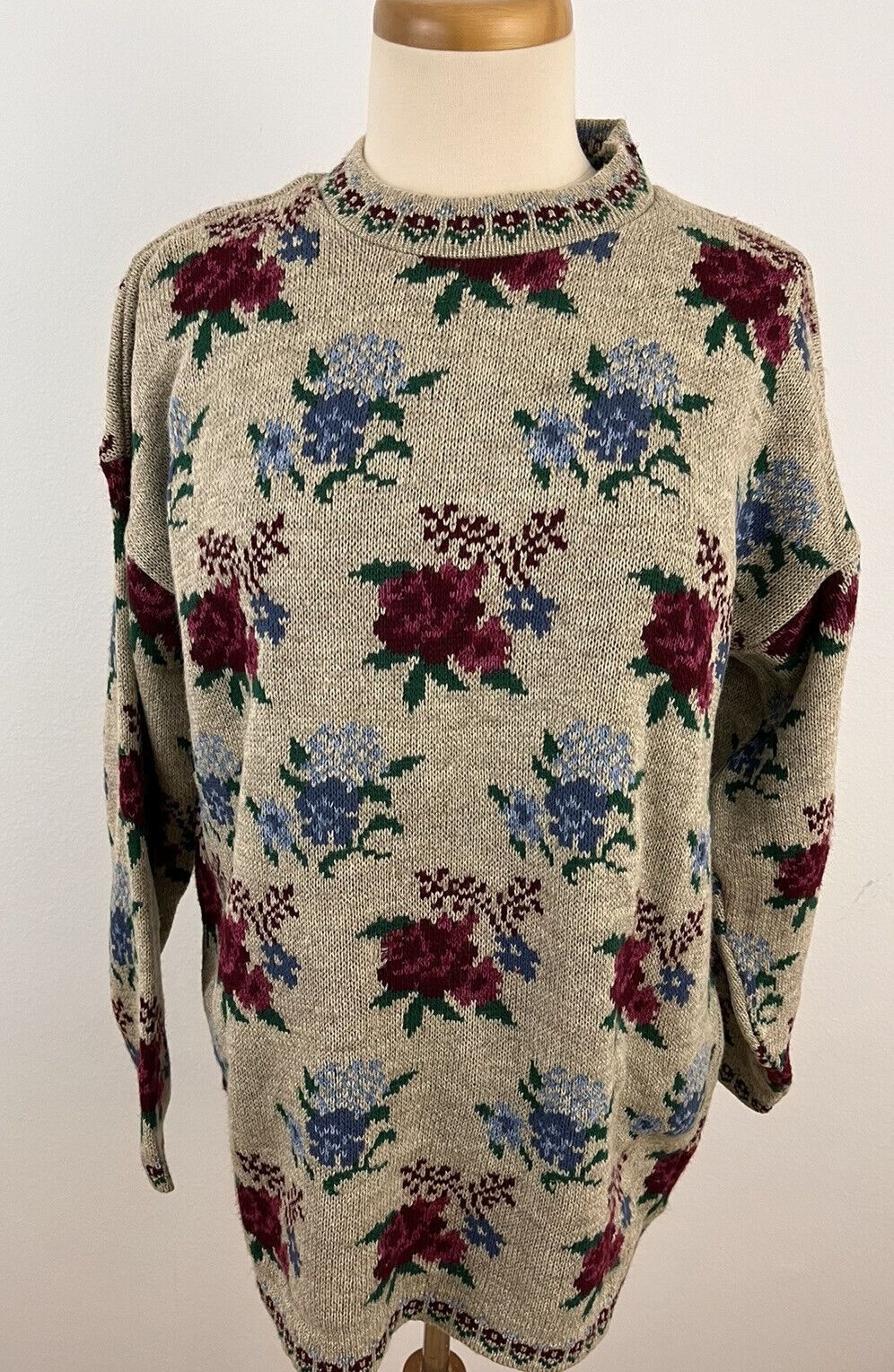 Vintage Bugle Boy Women’s L Acrylic Sweater Floral Rose Farm Cottagecore NWT