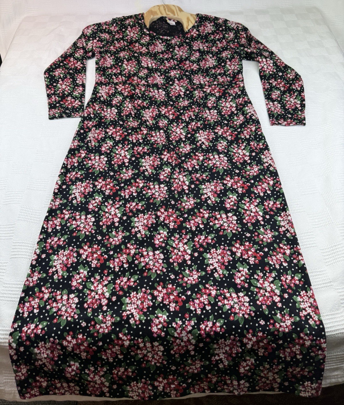 VTG Hanna Anderson Pink Floral Midi Dress Women L Long Sleeve USA Pockets Modest
