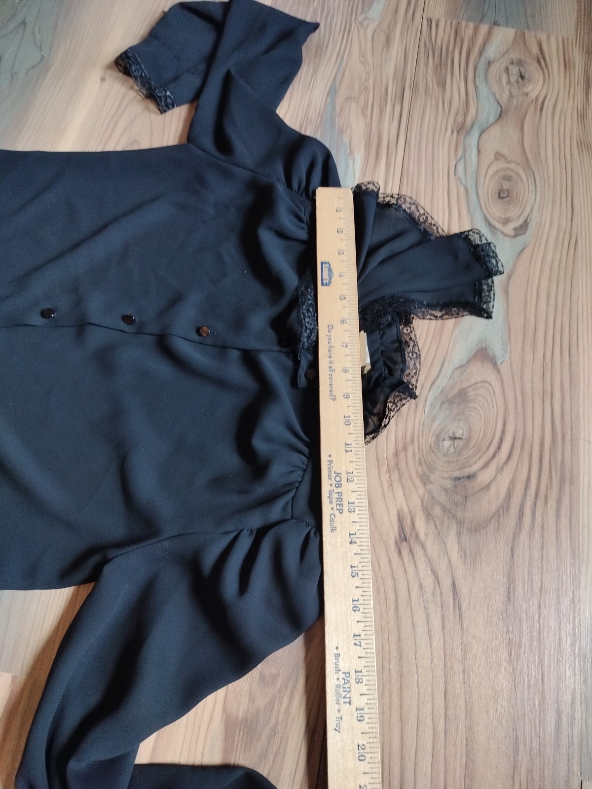 VTG Sauci Black Sheer Blouse High Neck Lace Trim Victorian Prairie Blouse Top M