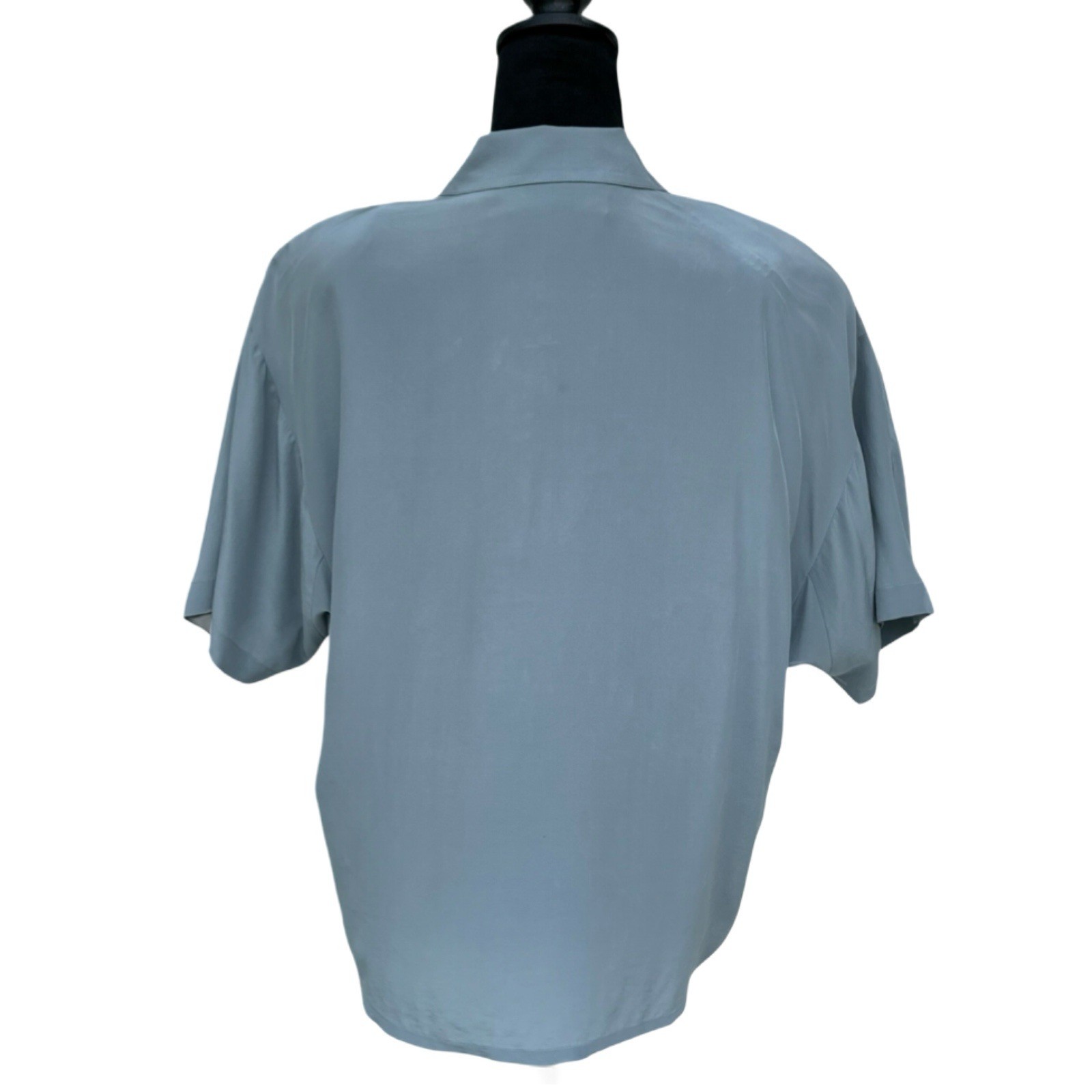 Vintage Linda Allard For Ellen Tracy Blue Silk Short Sleeve Blouse Sz 14