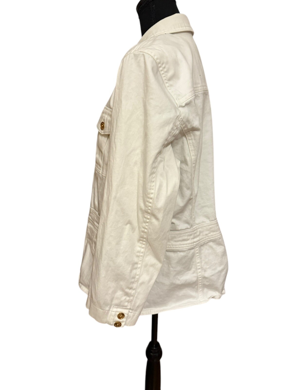 Chaps Women’s White Jean Jacket Pocket Gold Buttons Size 1X