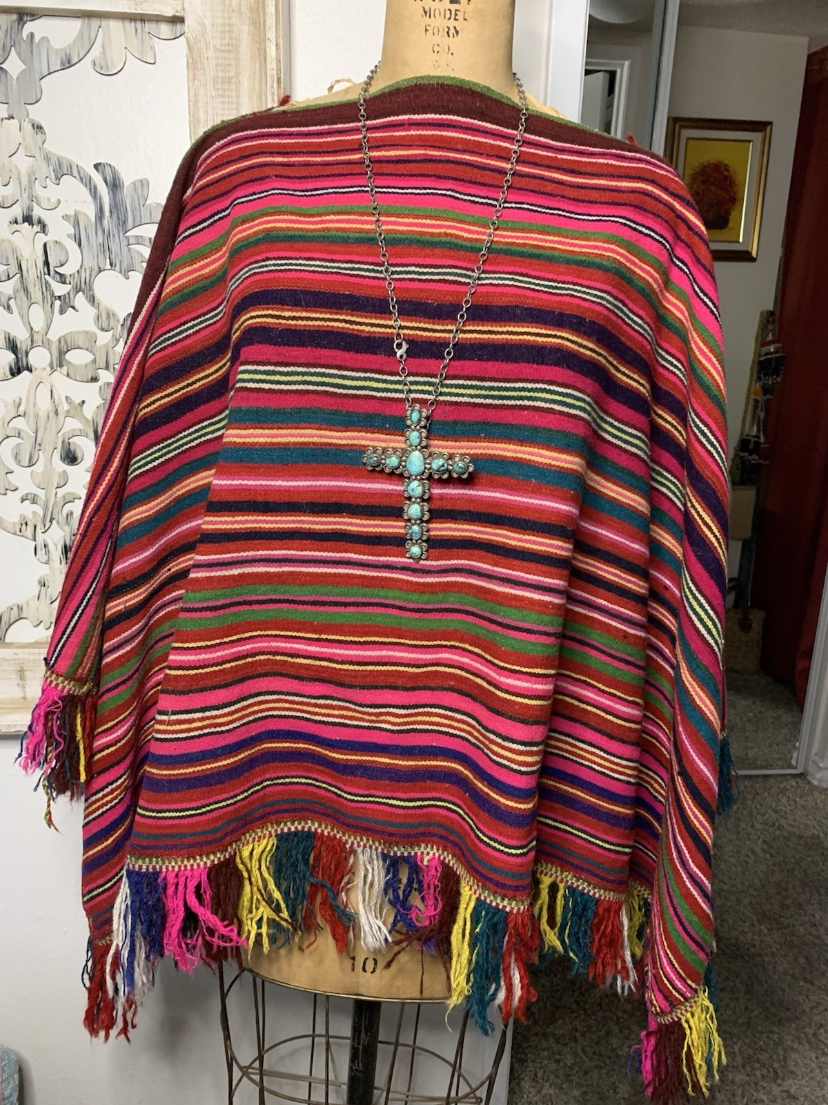 Vintage Poncho Hand Woven Bolivian Wool Poncho Rare